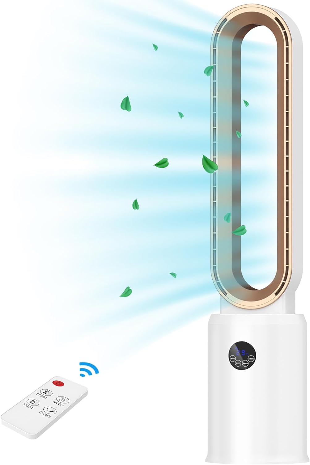 Advwin Bladeless Fan, Portable Tower Fan Electric Airflow Purifying Fan, with 24 Speeds Setting, 12H Timing, Suitable for Room, Bedroom & Office Use, White