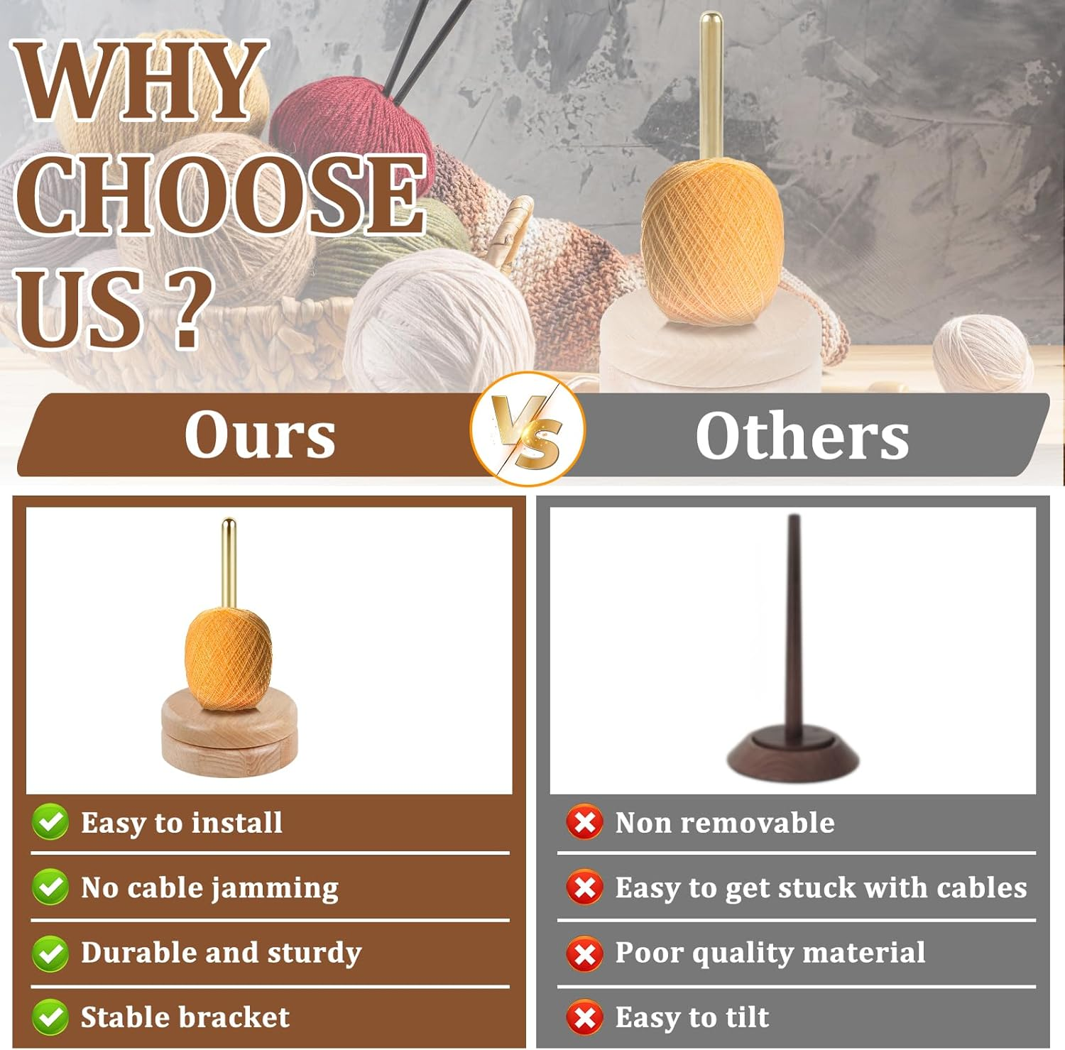 Wooden Yarn Holder Yarn Spindle Dispenser Stable Beech Wood Yarn Skein Spinner Rotatable Revolving Yarn Ball Stand Yarn Ball Holder Dispenser for Crocheting Knitting Yarn image number 3