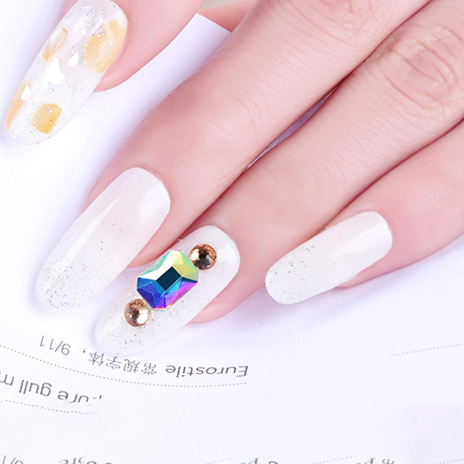 10 Grains Nail Art Rhinestones Nail Gemstone Rhinestone Decorative Nail Octagon Flat Diamond Transparent image number 4