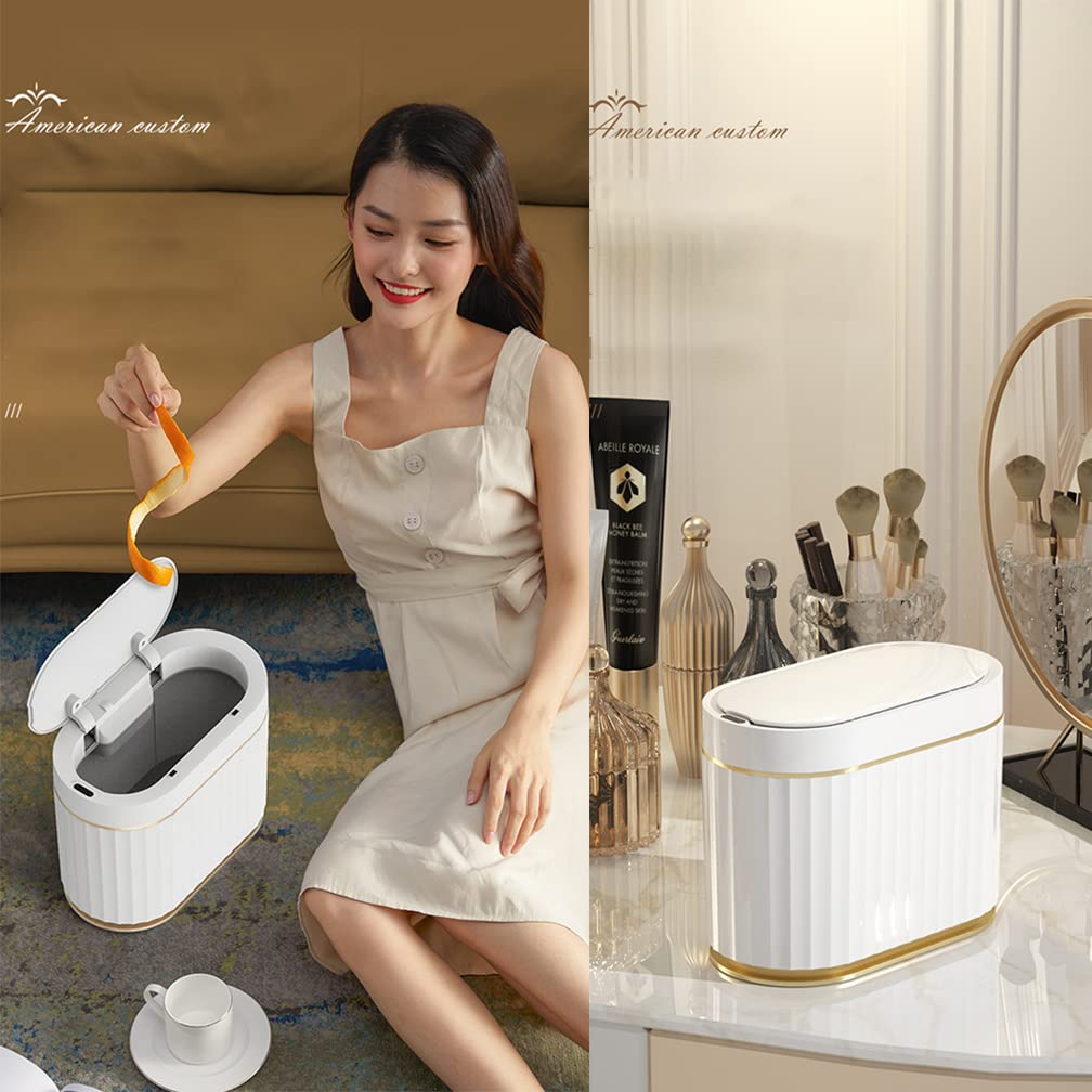 Mini Trash Bin with Lid, Slim Automatic Garbage Can, 5 Liter Waterproof Countertop Rubbish Bin, Small Plastic Motion Sensor Wastebasket for Desk, Bedroom, Office, Kitchen, Bathroom(No Battery) image number 3