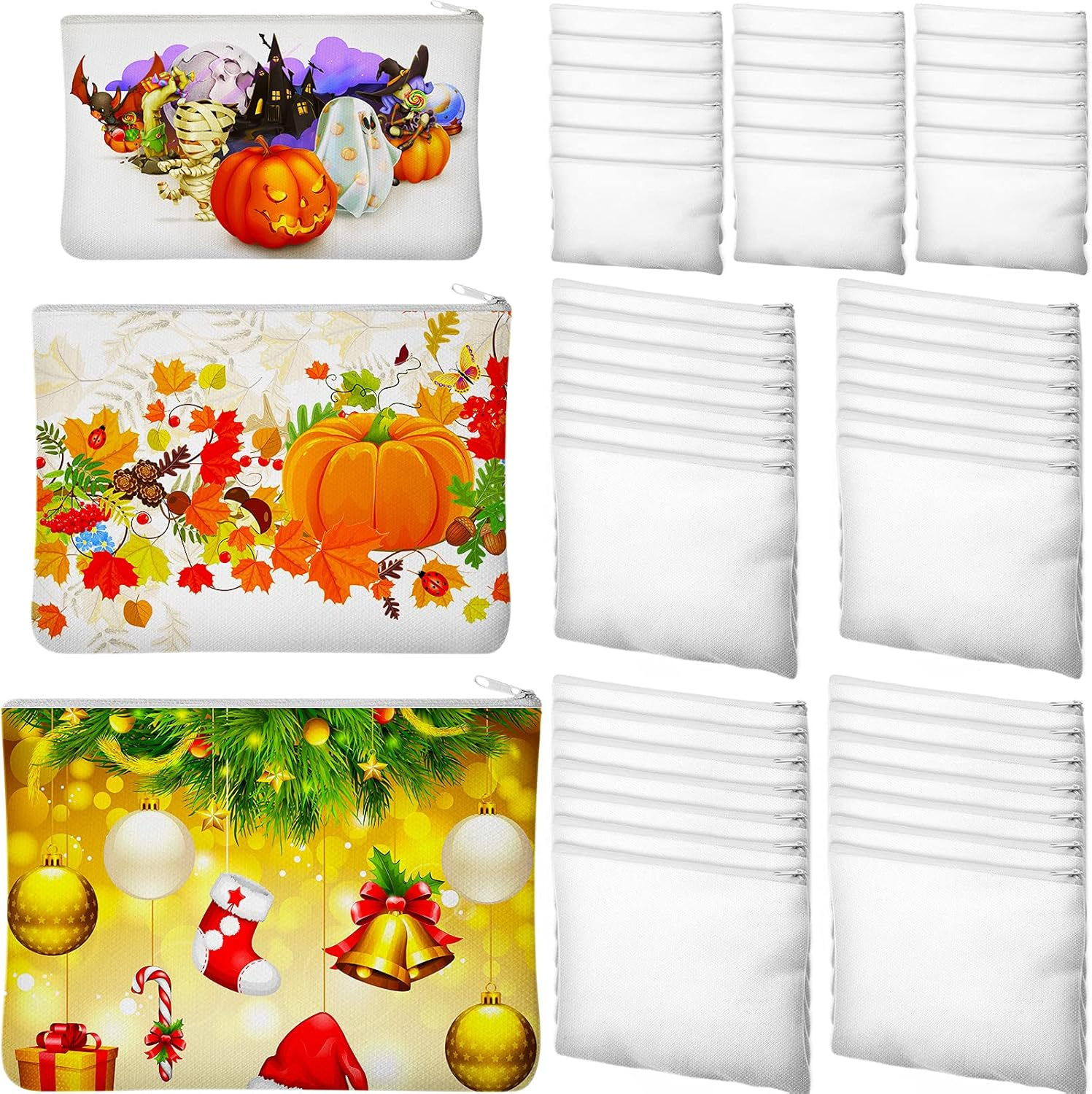 Frienda 50 Pcs Sublimation Blank Canvas Makeup Bags Bulk DIY Heat Transfer Canvas Pen Case Pencil Cosmetic Makeup Bags Clear Sublimation Blank Pouch with Zipper (3 Sizes,White) image number 6