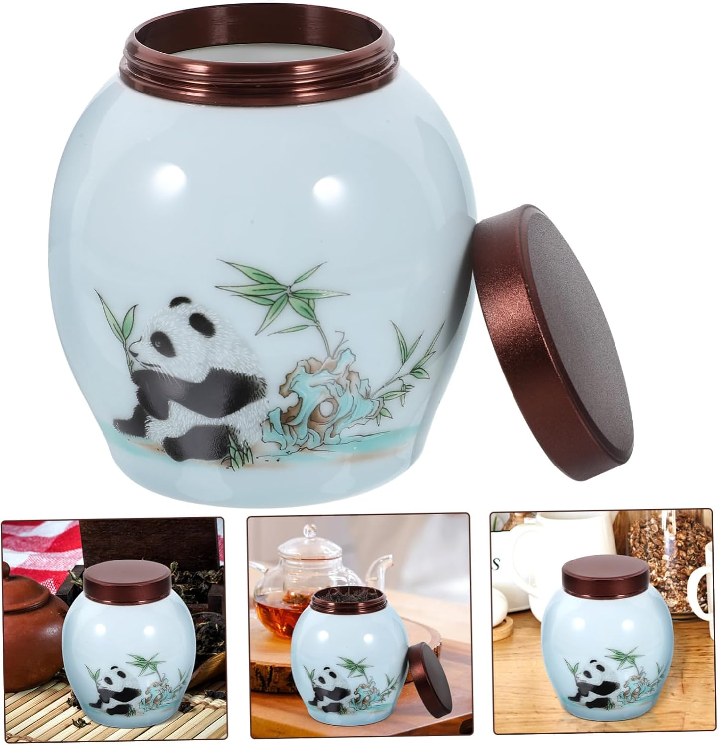 Panda Ceramic Tea Canister Jar Cute Household Storage Container for Tea Snacks and Beads Multi-Functional Storage Elegant Design for Home Decoration image number 5