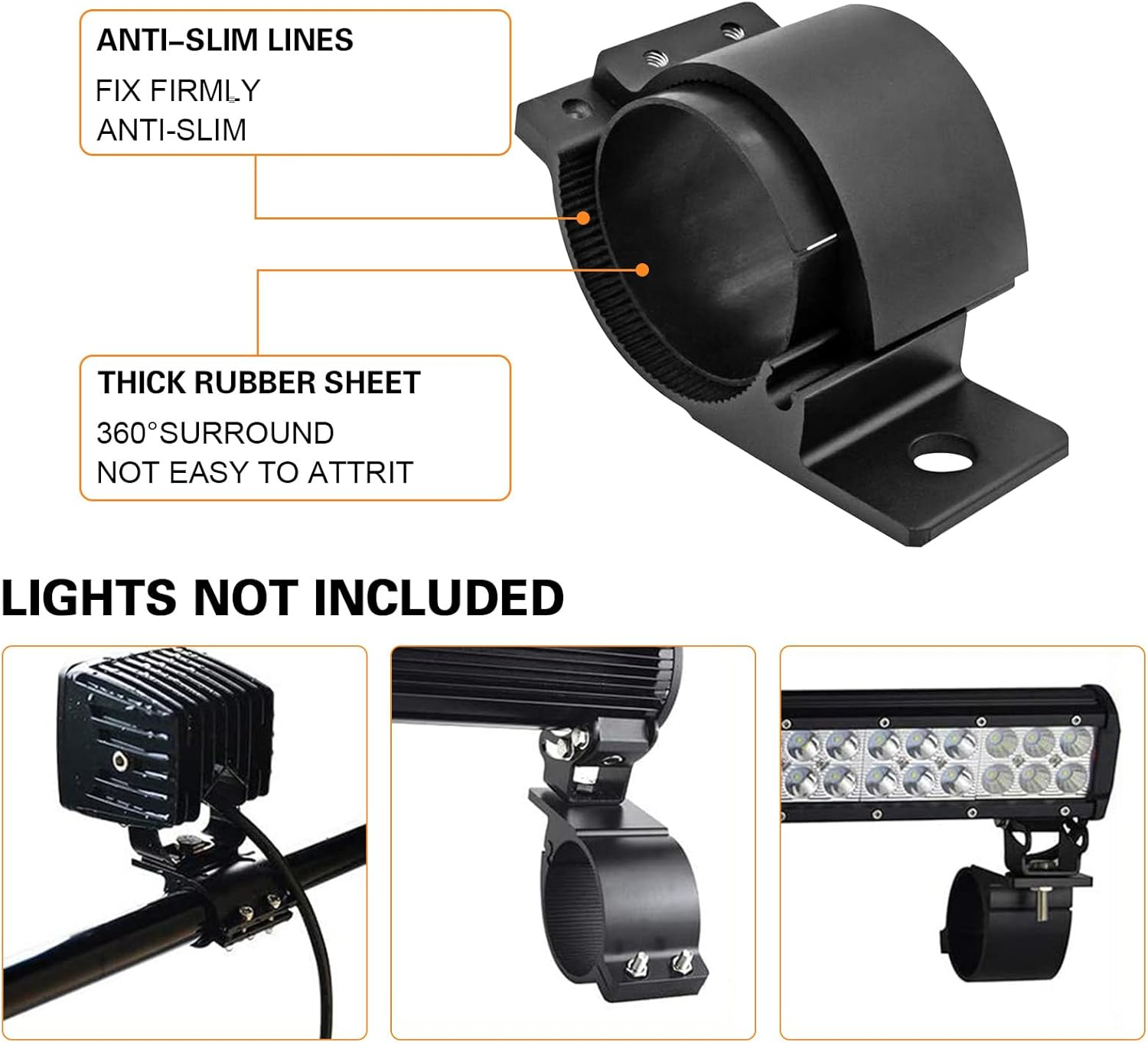 KMFCDAE Tube Clamp Mounting Bracket for 2 Inch Bull Bar Roof Rack Roll Cage Mounts LED Square round Work Light & Light Bar (Adjustable between 47-53Mm/1.8-2.1Inch) image number 3