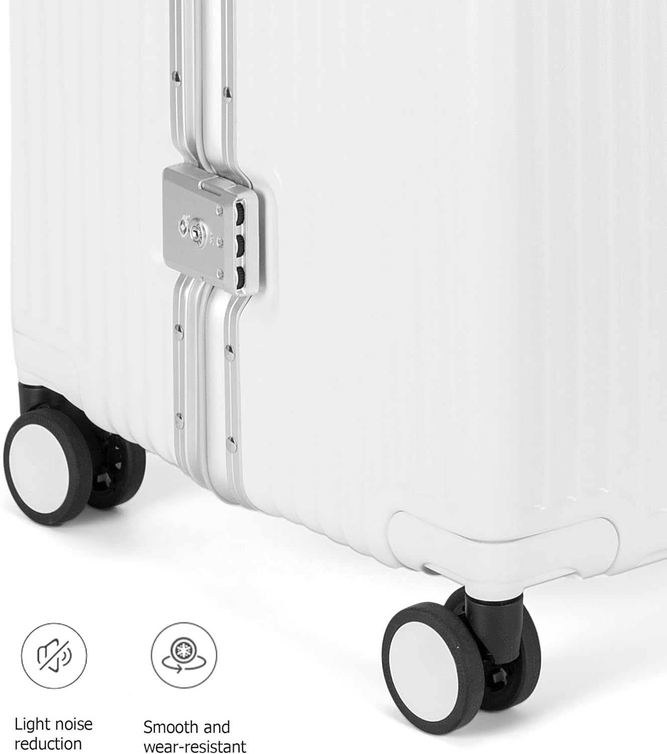 Feilario Aluminum Frame Hardside Spinner Wheels Luggage, Zipperless Checked Super Large Captain Suitcase with Cup Holder/Phone Holder, A-White, 30In, DF-1931 image number 3