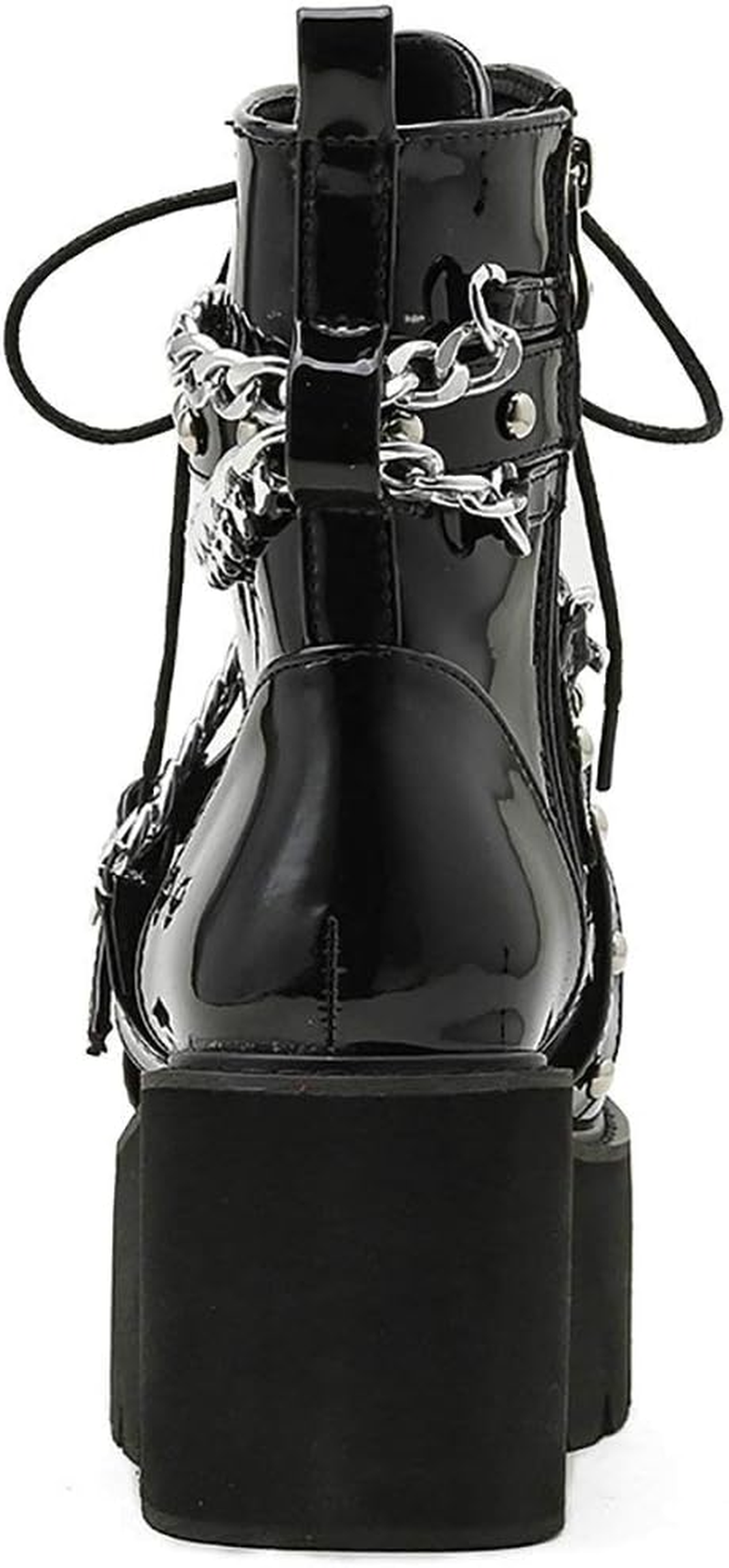Parisuit Womens Goth Patent Ankle Boots Platform Chunky High Heel Lace up Combat Boots Punk Short Booties image number 4