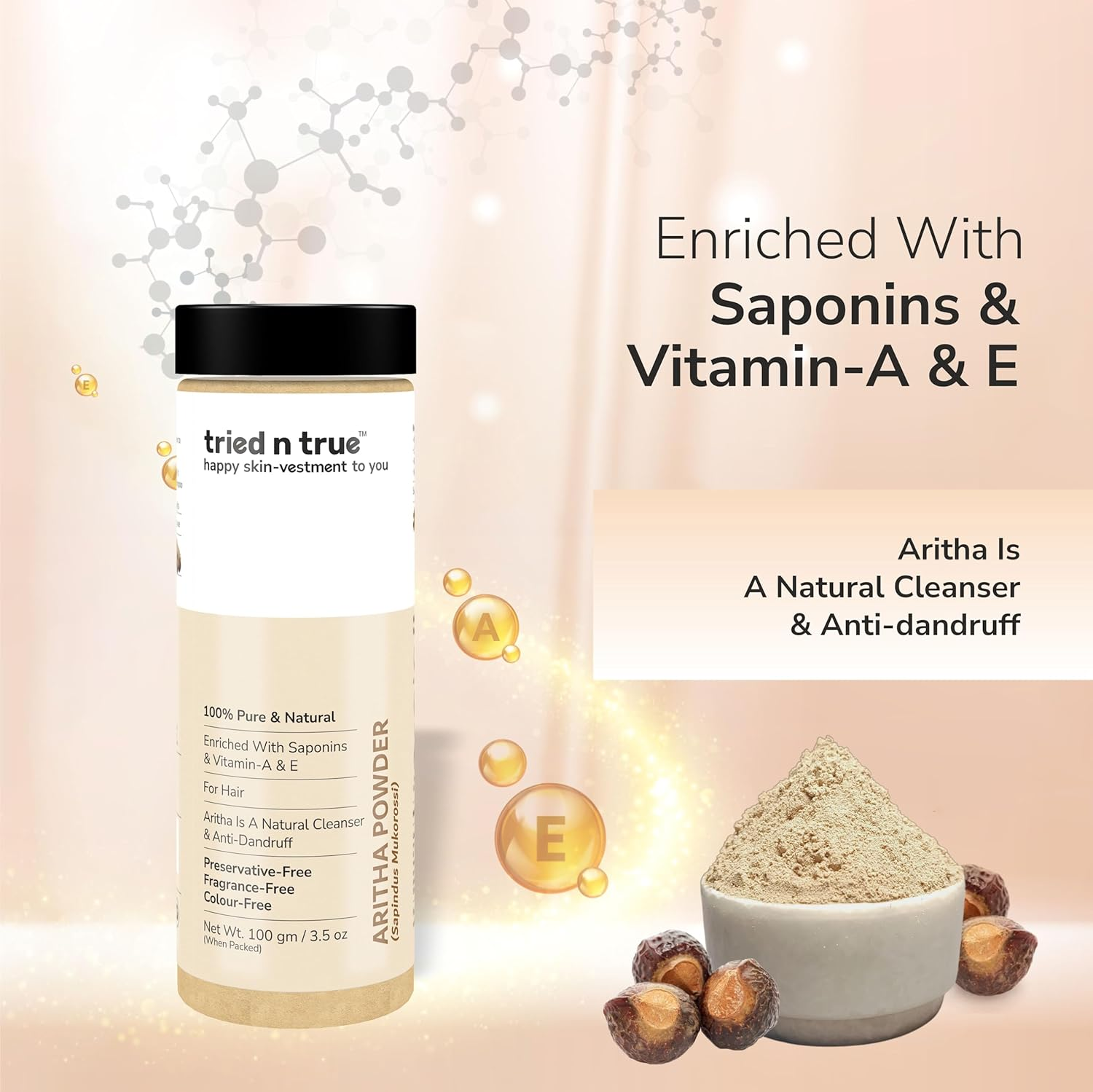 Tried N True Aritha Powder/Reetha Powder for Hair/Soapnut/Pure and Natural Hair Pack for Hair Cleansing/For Men and Women -100G image number 4