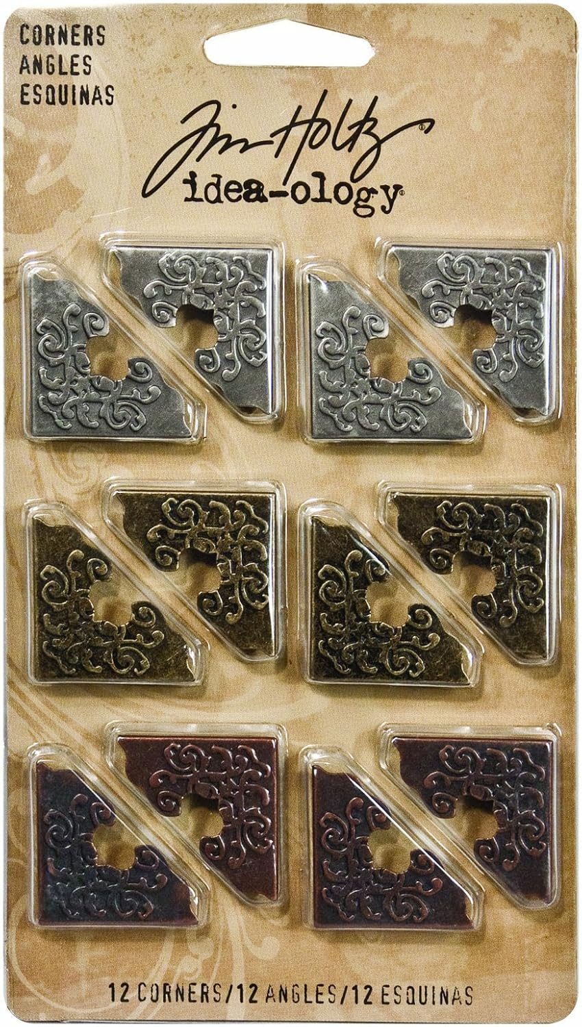 Tim Holtz Idea-Ology Ornate Corners 1-Inch 1, Pack of 2 Antique Nickel, Brass and Copper