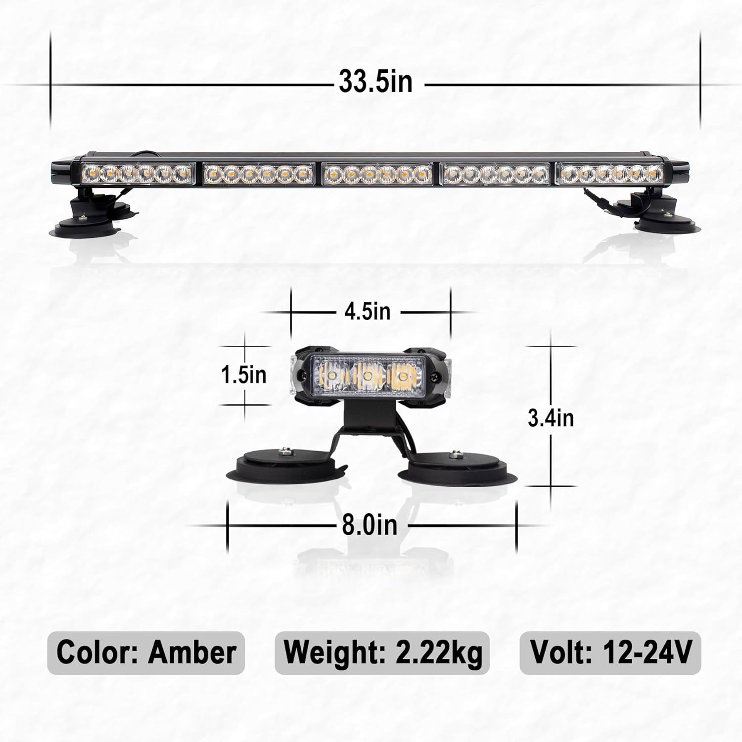 33.5 Inch LED Strobe Flashing Light Bar, 66 Leds Double Side High Intensity Emergency Warning Lights, 12-24V LED Amber Beacon with Magnetic Mounts for Vehicle Car Truck Trailer Roof (Amber) image number 1