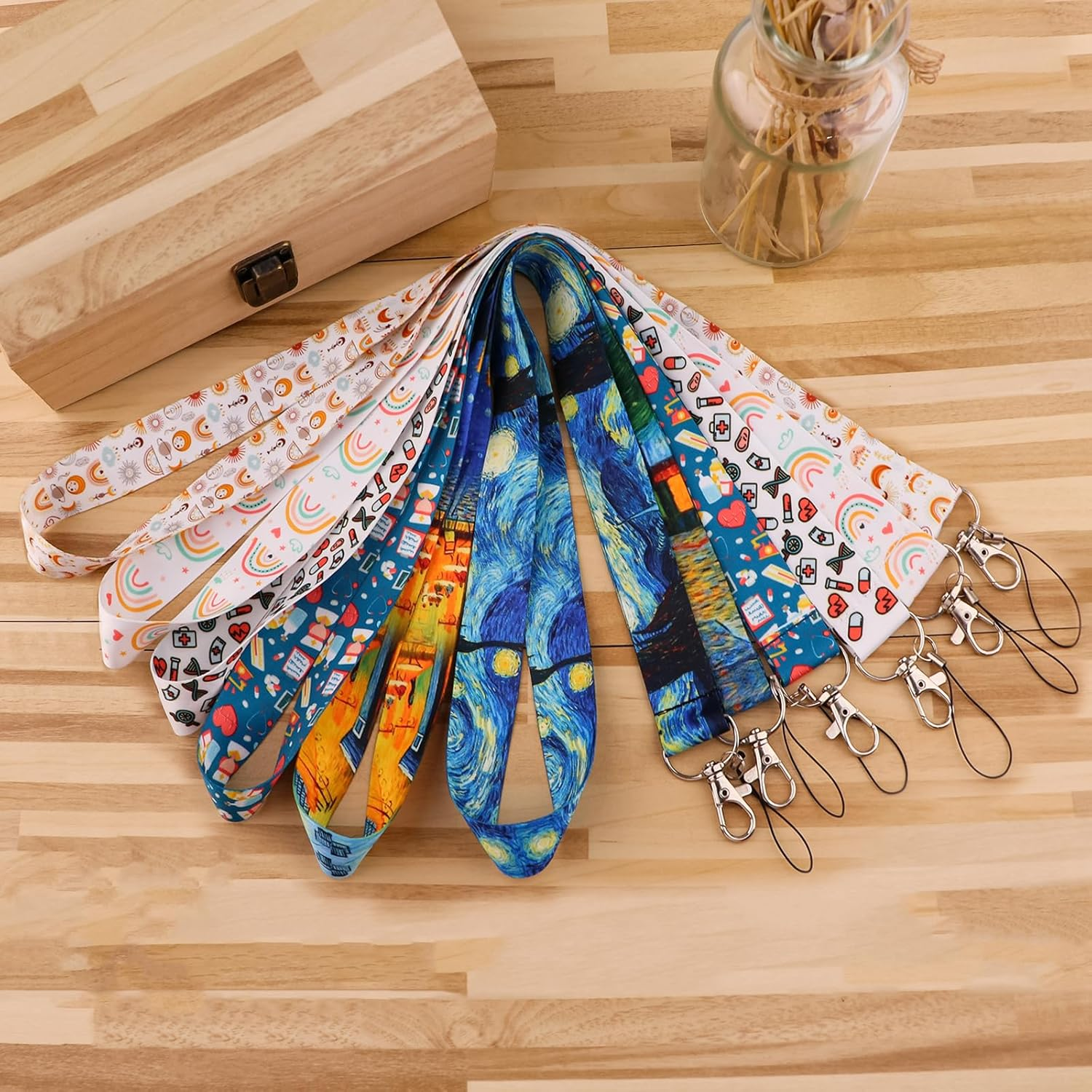 Van Gogh Starry Night Lanyard Cool Art Lanyard for Keys Chain, ID Badge Holder, Name Tag, Car Key for Men Women Teacher(3Pcs Aesthetic) - Blue Positive image number 2