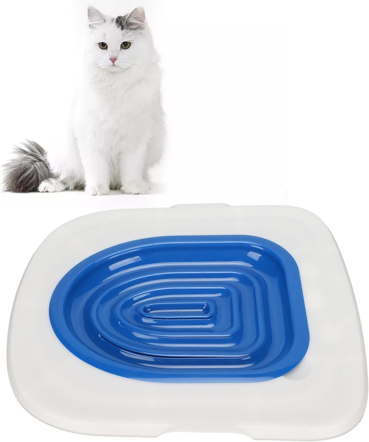 Cat Toilet Training Kit, ABS Plastic Strong Bearing Capacity Removable Pet Toilet Trainer Urinal Seat Universal Reusable Cat Toilet Training System with Groove Design for Cat Pet (White Tray , 1 Blue Inner Support)