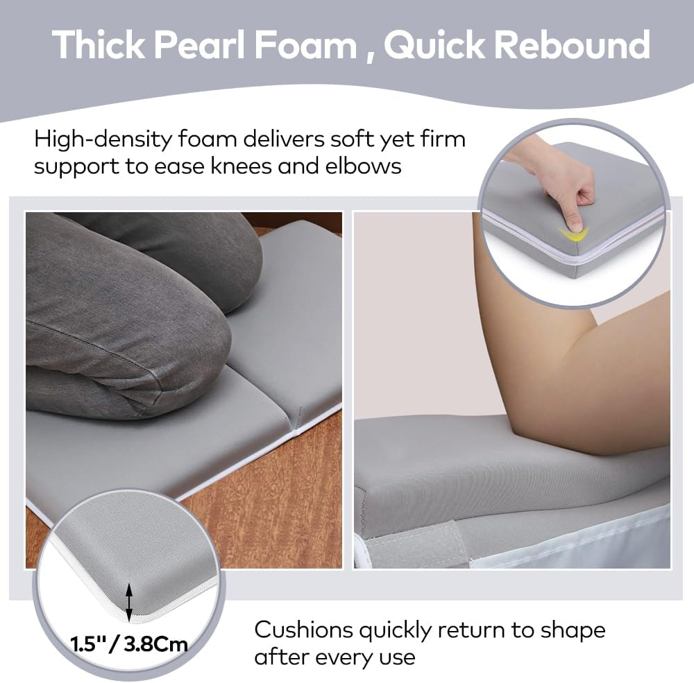 4PCS Baby Bath Kneeler and Elbow Rest Pad Set,1.5'' Bath Kneeler Pads,Elbow Pad with 4 Pockets,Non-Slip Knee & Arm Support Bathtub Mat with a Hook & a Bag(Grey) image number 6