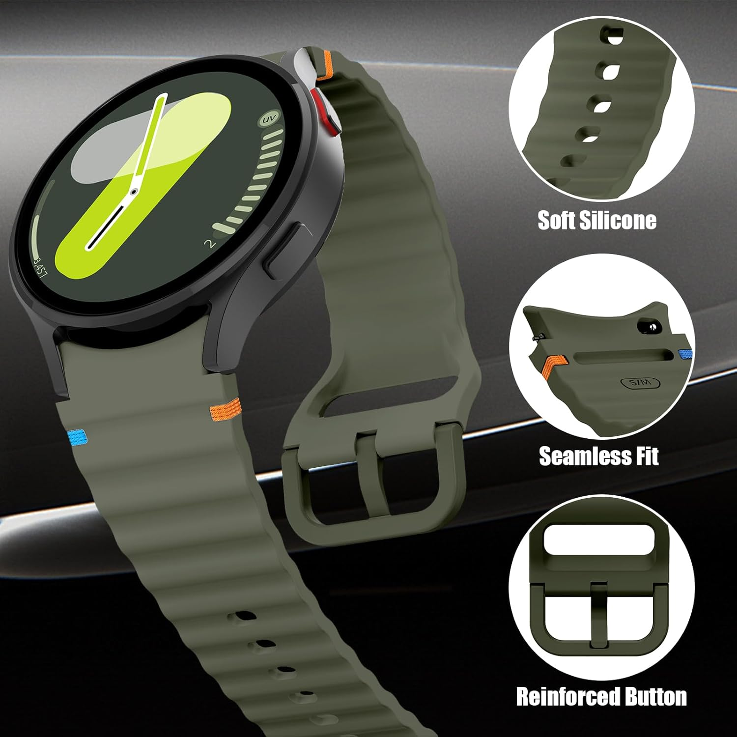 Compatible with Samsung Galaxy Watch 7 Strap No Gap Sport Silicone Watch Band for Galaxy Watch 6 5 4 40Mm 44Mm Galaxy Watch 6 Classic 43Mm 47Mm,Watch 5 Pro,Watch 4 Classic Strap 42Mm 46Mm (Army Green) image number 2