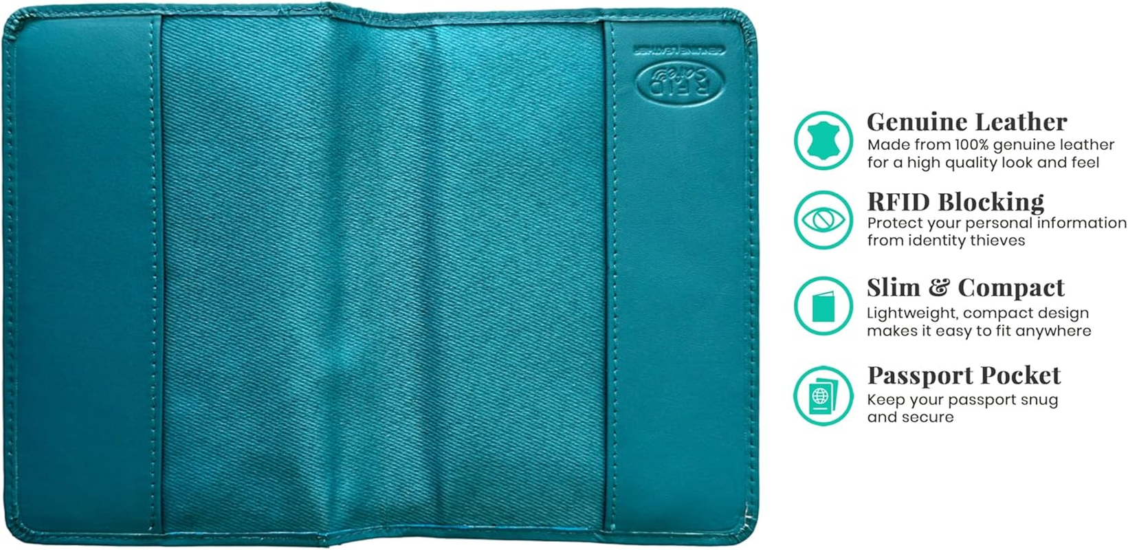 Teal Leather RFID Passport Cover Holder - Teal image number 1