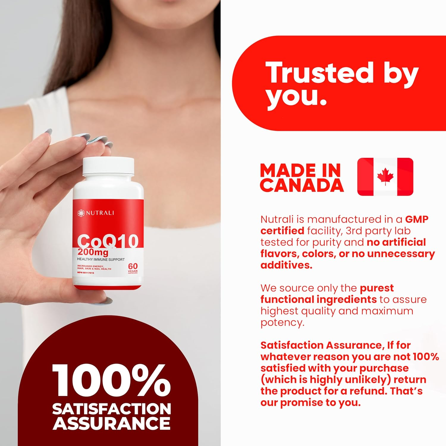 HIGH POTENCY 200MG Coq10 Ubiquinone Supplement &ndash; Coenzyme Q10, Improves Heart Health, Increases Energy, Reduced Migraines Is a Powerful Antioxidant, Gluten Free, NON-GMO, Vegan - 60 Capsules image number 3