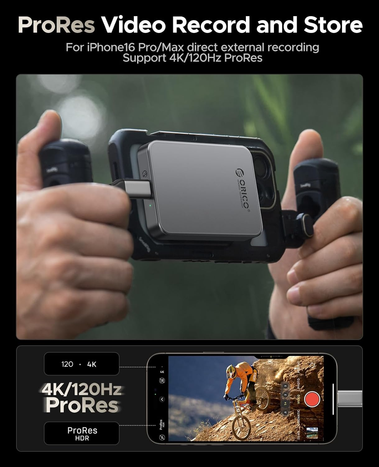 ORICO 1TB Magnetic Portable SSD, Metal Body, 4K 120 Fps Prores HDR Record and Store, up to 460Mb/S, USB C&A 2 in 1 Cable, External SSD Compatible with Iphone 16 Pro Max, Tablet, Computer - K5PLUS image number 1