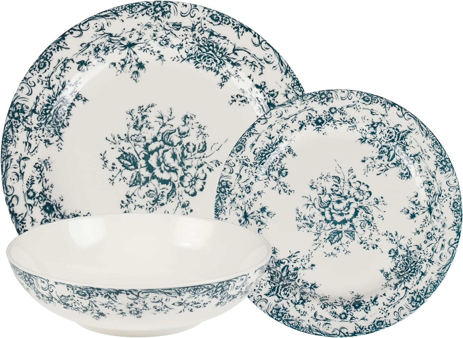 Casa Domani Rosetta Coupe Dinner 12-Pieces Set in Gift Boxed, Antique Green