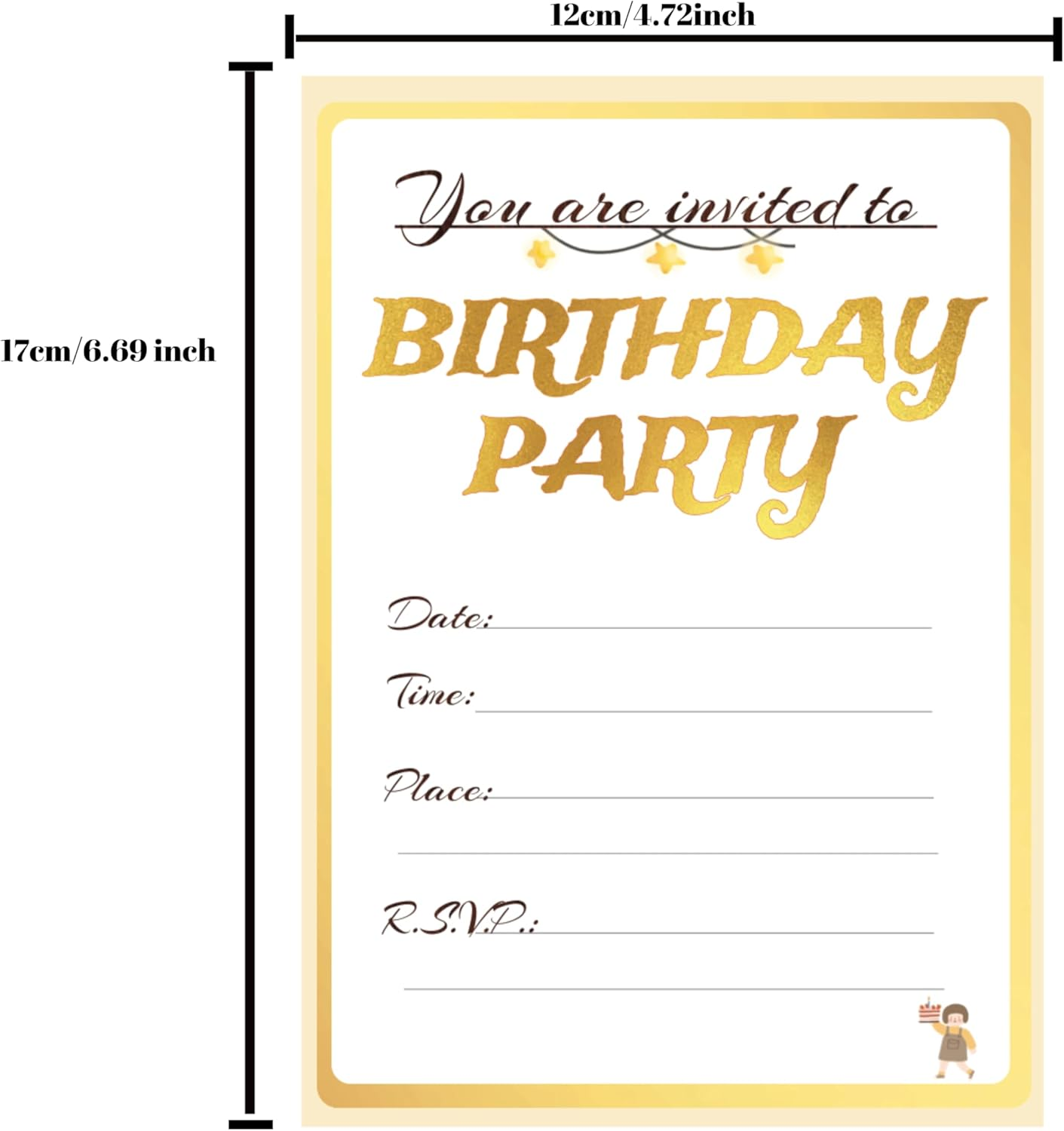 20 Birthday Invitation Cards with Envelopes,Uniquely Designed Birthday Cards for Children,Men, Women and Kids (Golden)