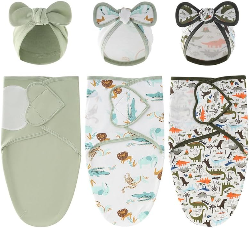 Baby Swaddle 3-Pack - 100% Cotton Ultra-Soft & Safe, Anti-Startle Sleep Sacks for 0-3 Months,Bulletin Boards, Temperature Control Stickers for Sleeping Bags (Pink)