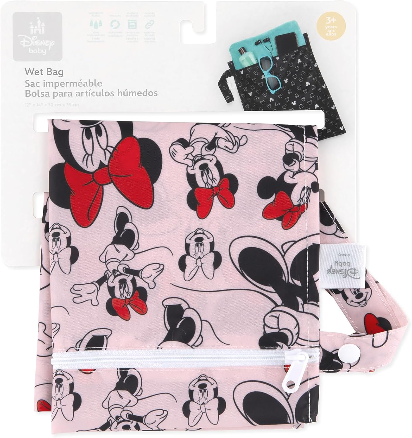 Bumkins Disney Waterproof Wet Bag 12X14, Washable, Reusable for Travel, Beach, Pool, Stroller, Diapers, Dirty Gym Clothes, Wet Swimsuits, Toiletries, Electronics, Toys - Minnie Mouse Classic image number 6