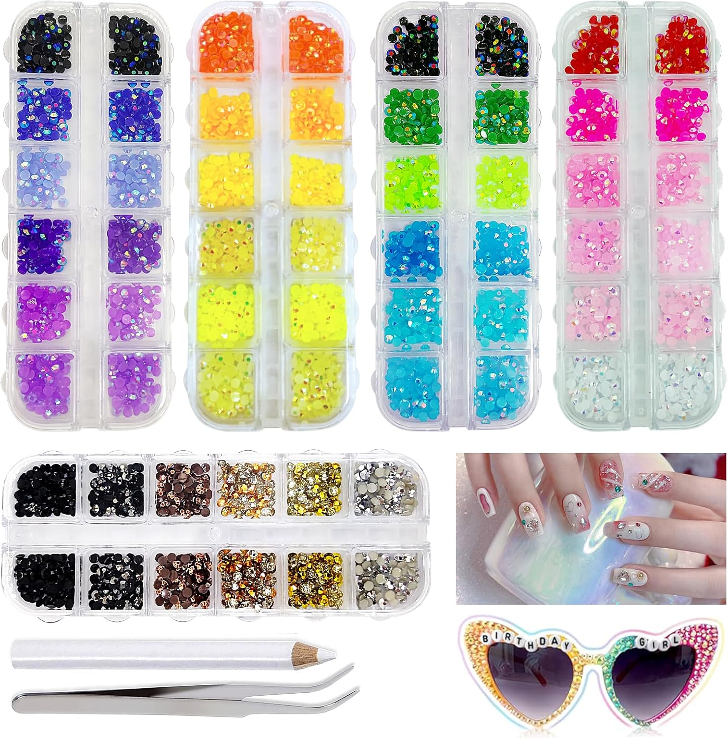 6000PCS 3Mm AB Jelly Rhinestones Kit | 30 Gradient Colors Flat Back round Gems，Colorful Glitter Crystal Gem Rhinestone for Nail Art Decoration, DIY Decoration