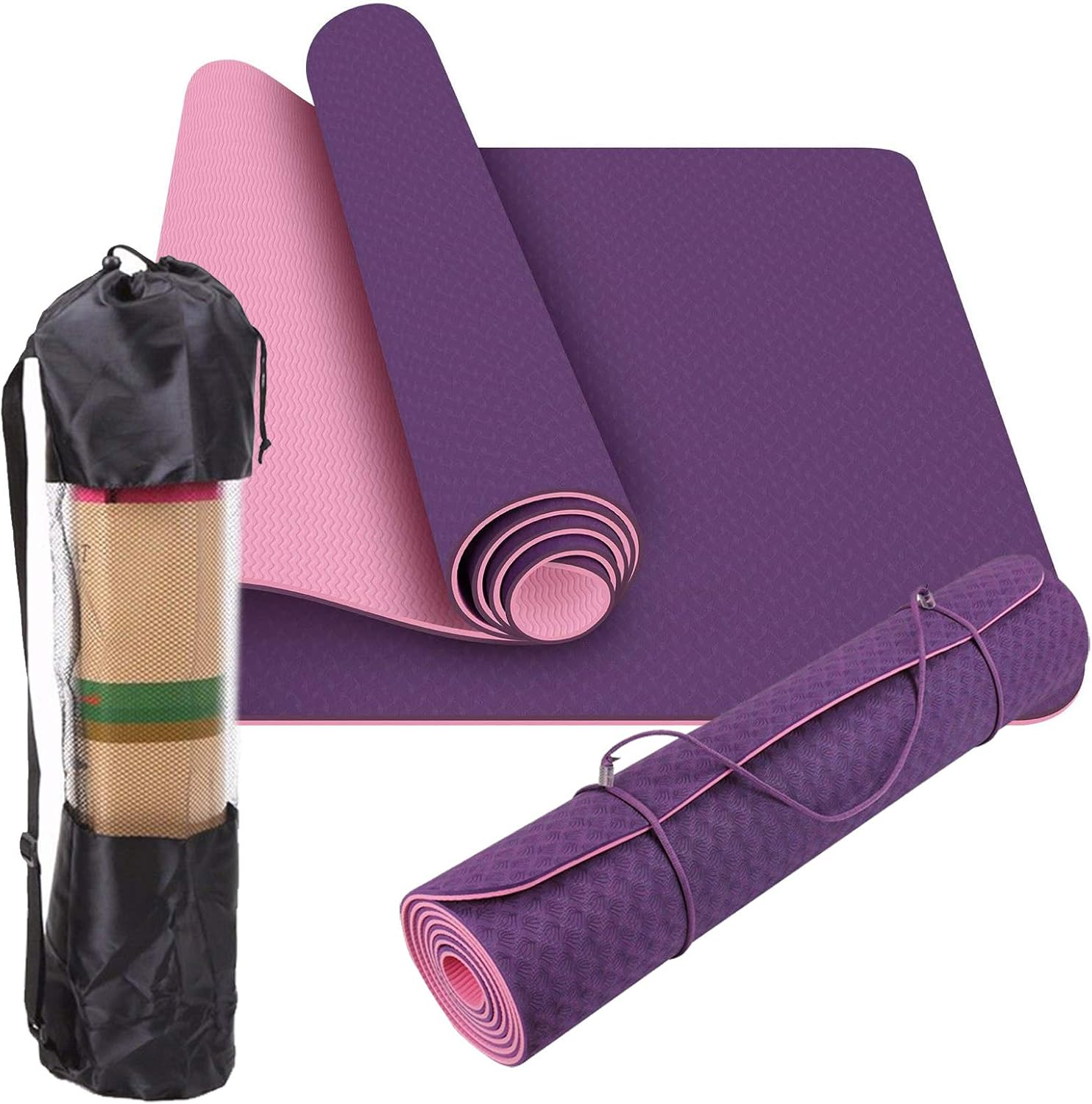 Dobetter TPE Yoga Mat Exercise Fitness Eco Friendly Non Slip Dual Layer +Carry Bag (Dark Purple) image number 1