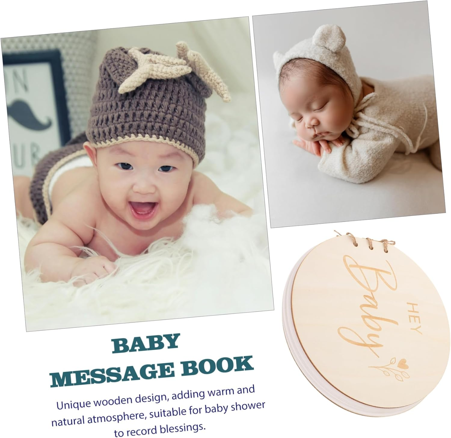 Rustic Wooden Shower Guest Book with Elegant Natural Finish Compact Keepsake Album for Newborn Boys and Pregnancy and First Birthday image number 2