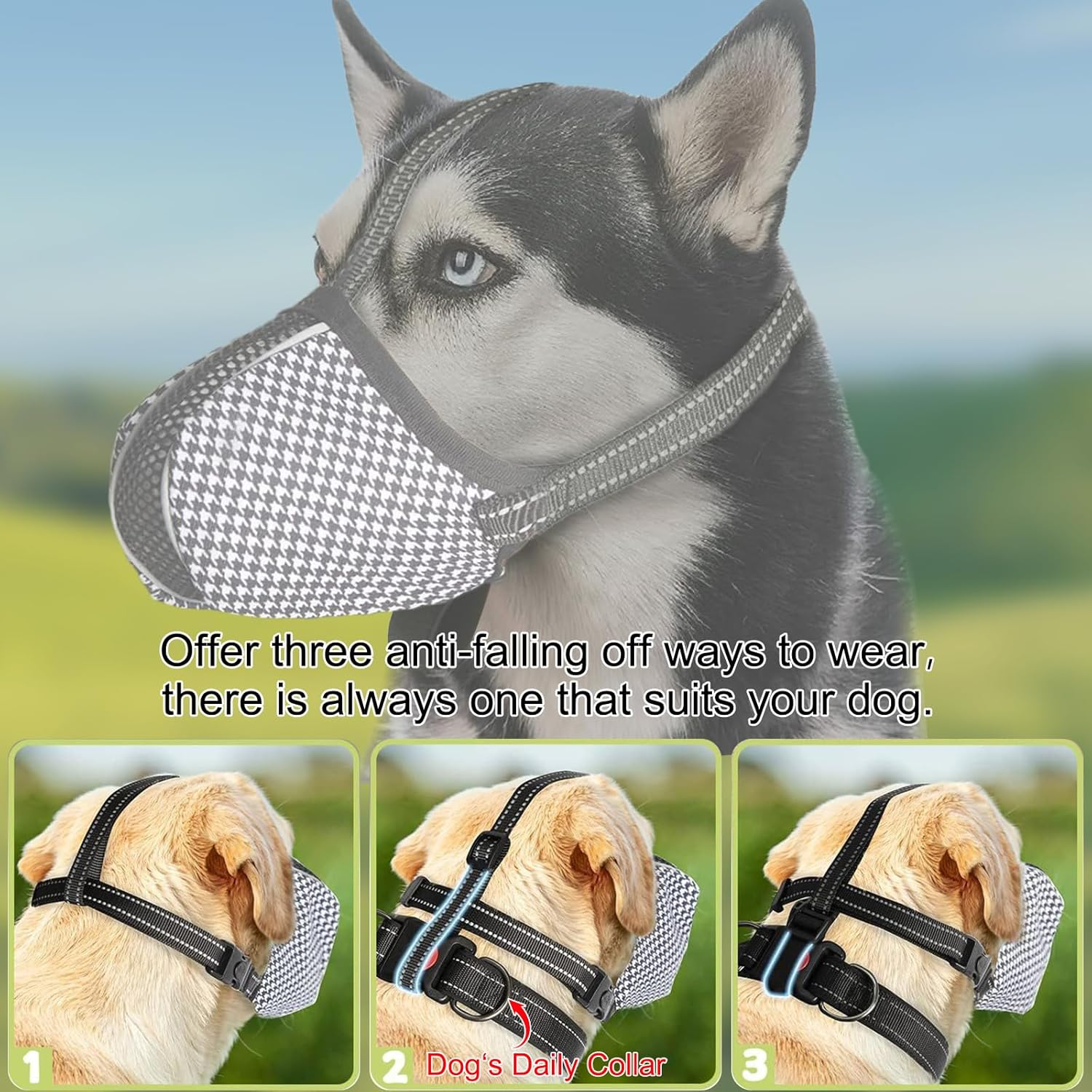 NACOCO Medium Dog Breathable Muzzle - Lightweight Mesh Muzzle Prevent Biting Chewing Barking Soft Dog Mouth Guard Cover Adjustable (Large)