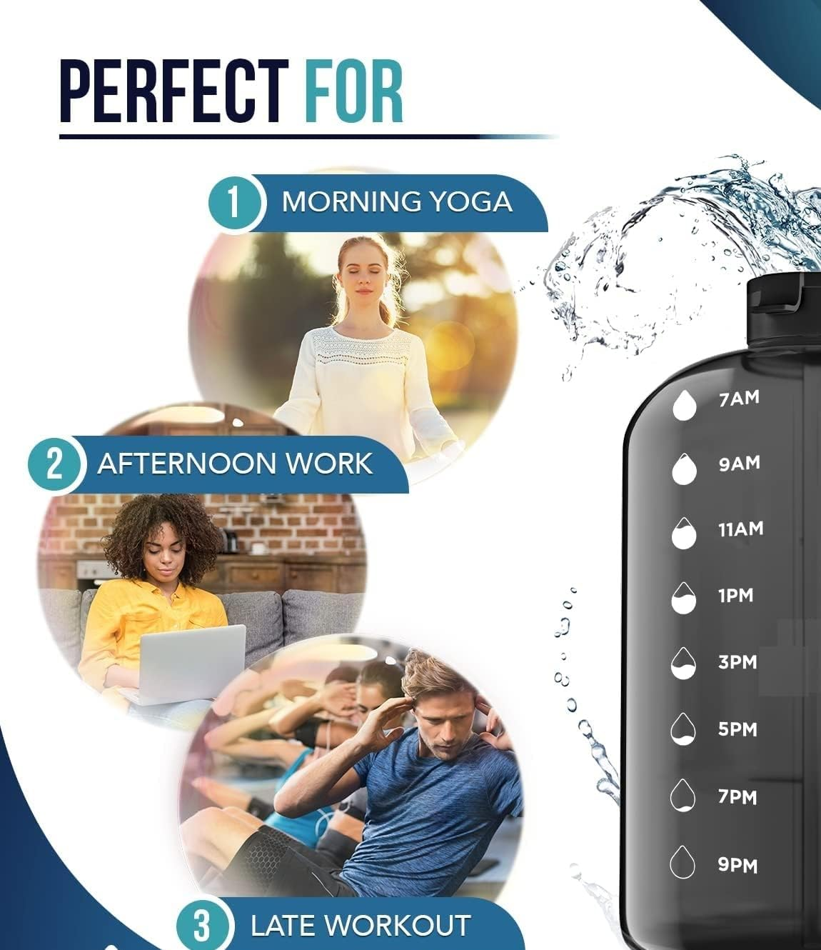 1 Gallon Water Bottle with Times to Drink - 128 Oz Sports Water Bottle with Straw - Motivational Gym Water Jug image number 4