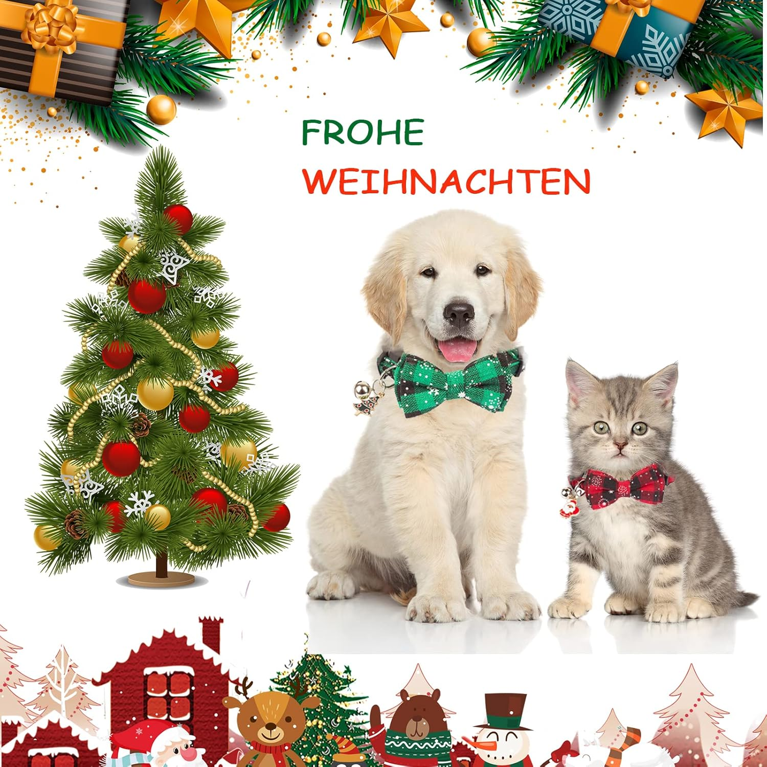 Pack of 2 Christmas Cat Collar with Bell Adjustable Bow Cat Collar Soft Cat Collar Christmas Snowman Christmas Tree Pendant Cat Christmas Costume Collar image number 4