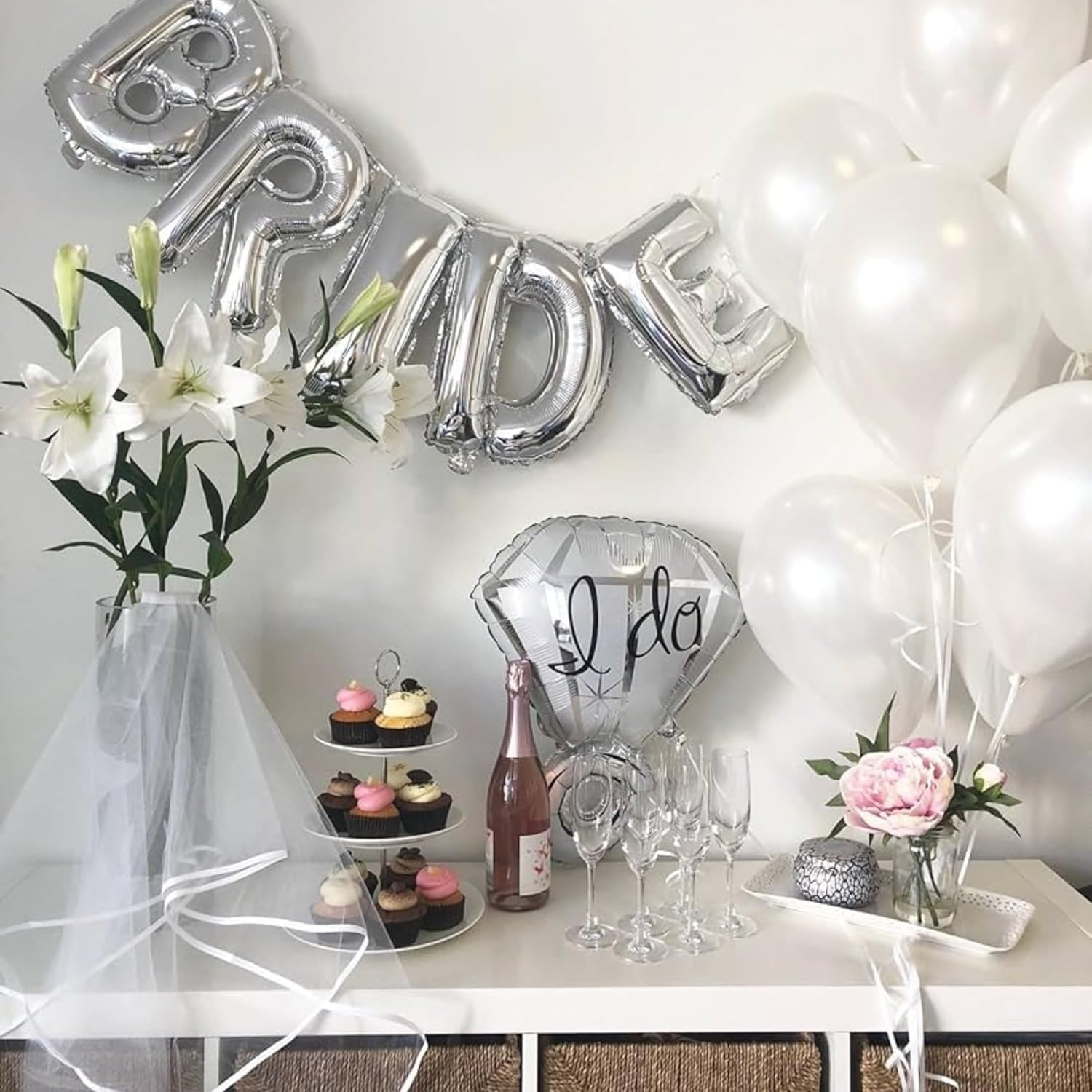 5Pcs Silver Aluminium Bride to Be Balloons Letters, with 9Pcs Balloons, Silver Latex Balloons Balloons Wedding Balloons Letter Balloons for Wedding Party Supplies Engagement Party Decoration - 32 Inch image number 3