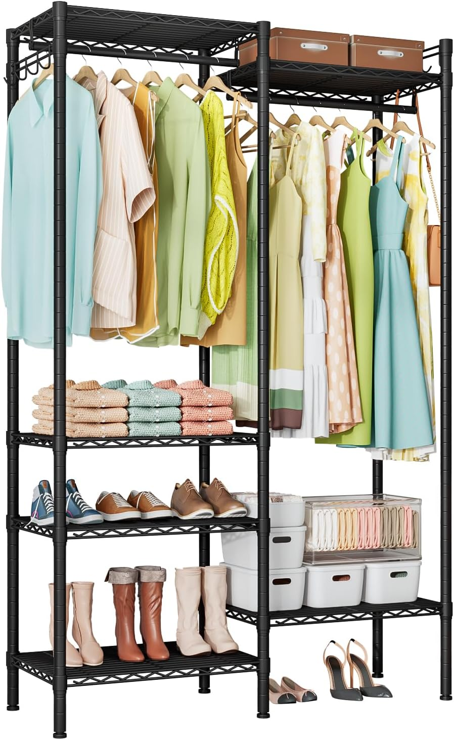 Clothes Rack Clothing Rack with 6 Shelves, Heavy Duty Garment Rack with Adjustable Shelves and Hanging Rods image number 1