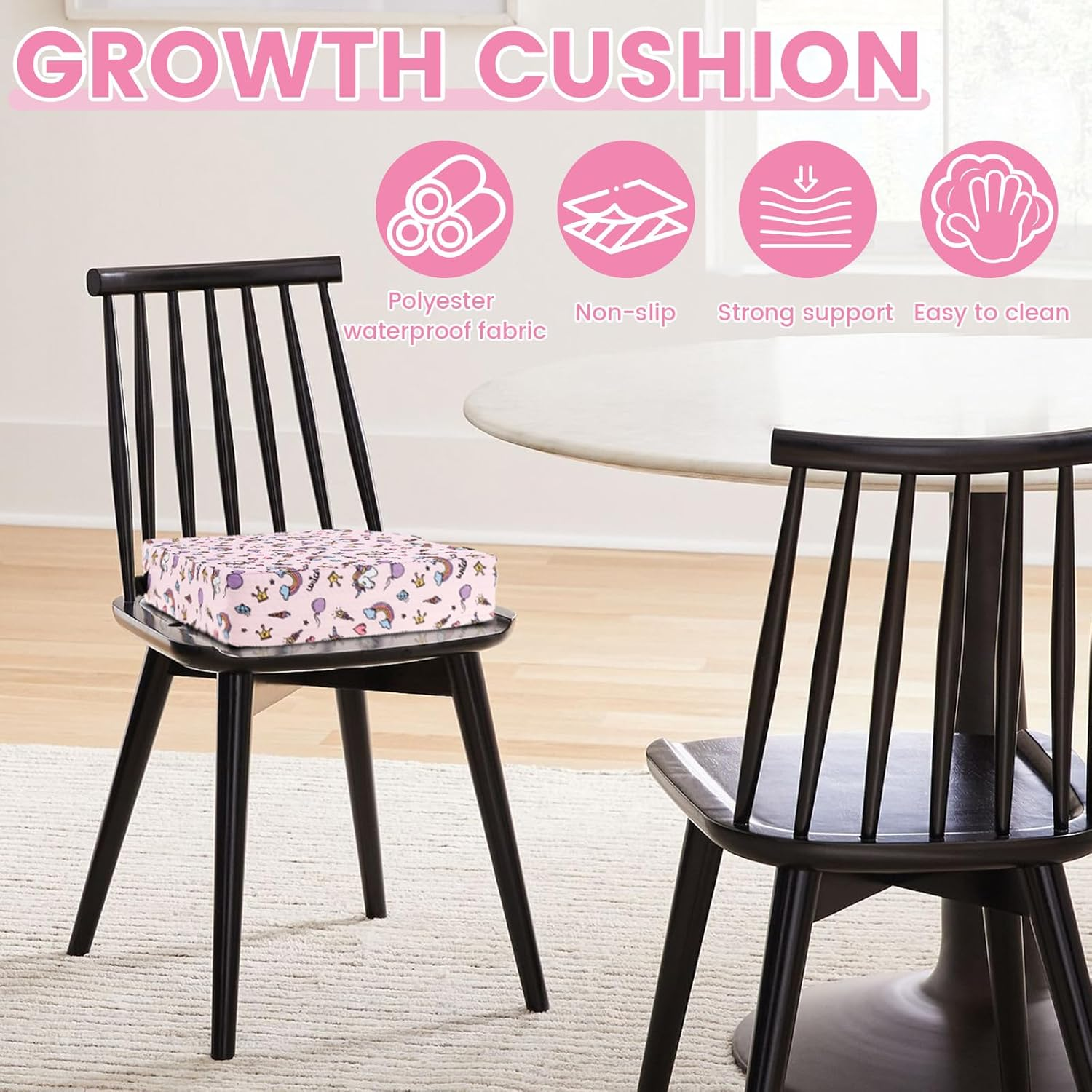 GOKENA Toddler Booster Seat Chair Increasing Cushion Soft Breathable Booster Seat Pad Dismountable Portable Washable Booster Seat Non-Slip Bottom Booster Chair Cushion for Toddlers Eating (Pink) image number 3