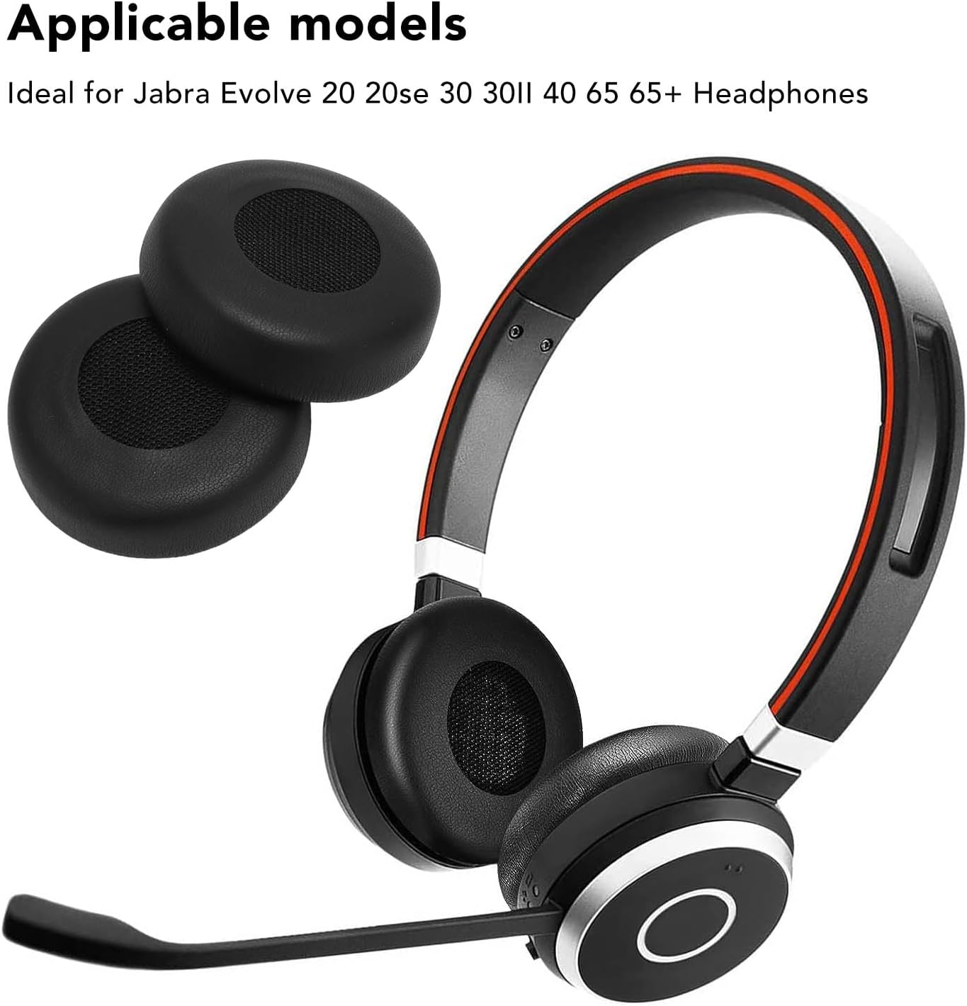 Replacement Earpads, Professional Protein Leather Headphone Ear Cushions Cover for Jabra Evolve 20 20Se 30 30II 40 65 65 image number 2