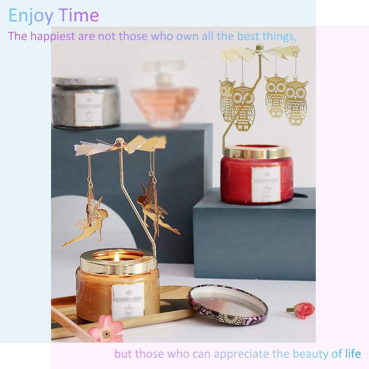 UCINNOVATE Candle Holder, Rotary Tea Light Candlestick Holders, Romantic Rotation Carousel Home Party Decor Gift (Owl) image number 1