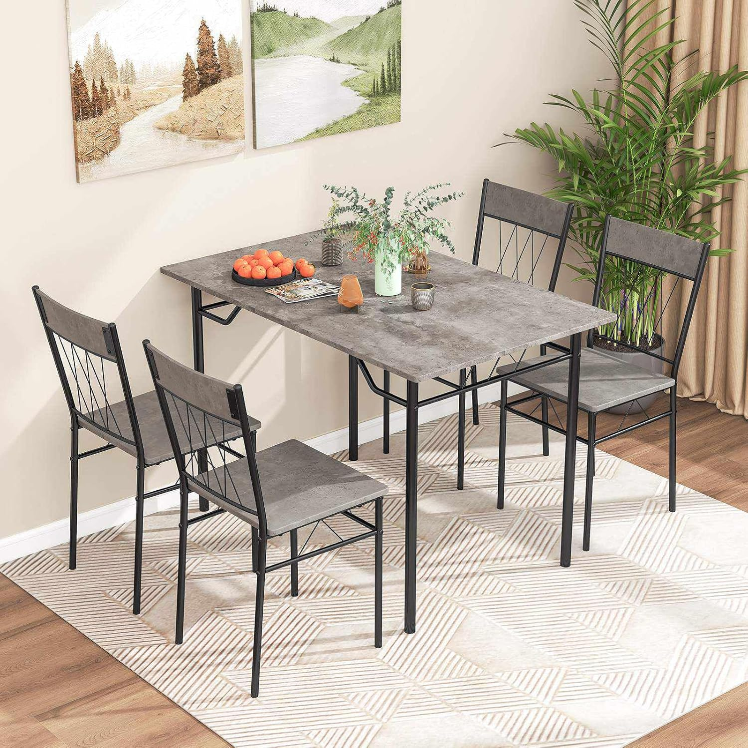 Giantex 5Pcs Dining Table Set for 4, Modern Kitchen Dining Room Furniture Set W/Kitchen Table, 4 Dining Chairs, Metal Frame, Space-Saving Dinette Set for Small Place Home Office Breakfast Nook (Grey)