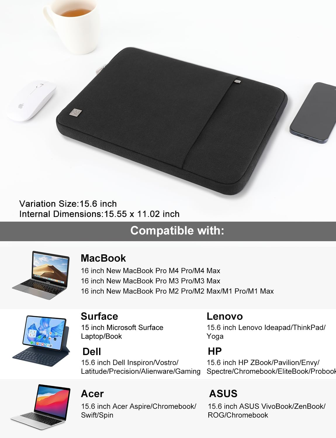 DOMISO Laptop Case Laptop Sleeve Cover for 16 Inch Macbook Pro M4/M3/M2/M1 Pro/Max A3403 A3186 A2991 A2780 A2485 A2141,Compatible with 15.6 Inch HP Lenovo Dell XPS 16,Black image number 1