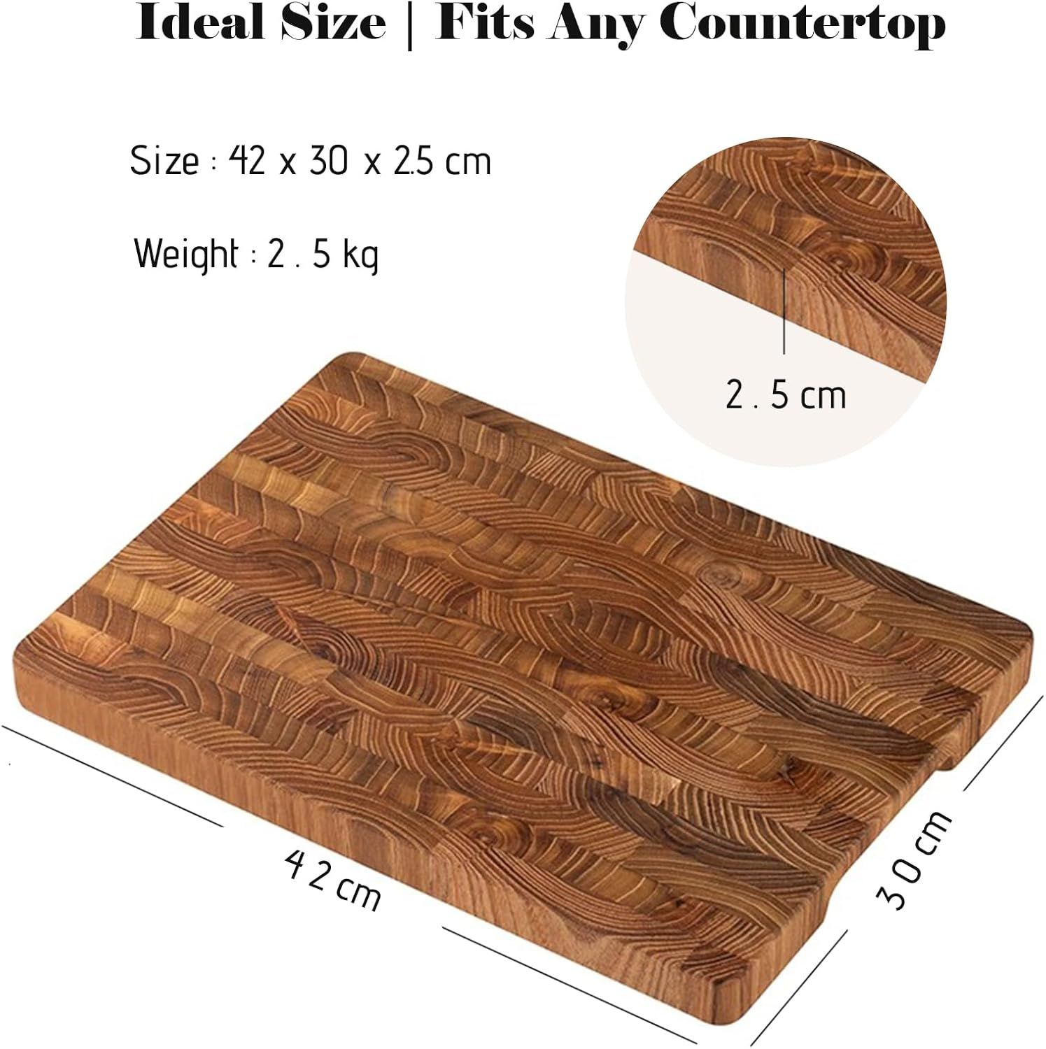 Bierofaro Teak Wood Chopping Board for Kitchen, 40 * 30 * 3 CM End Grain Cutting Board, Wooden Charcuterie Board, Large Butcher Block with Hidden Handles, Reversible, Suitable for Meat, Vegetables image number 1