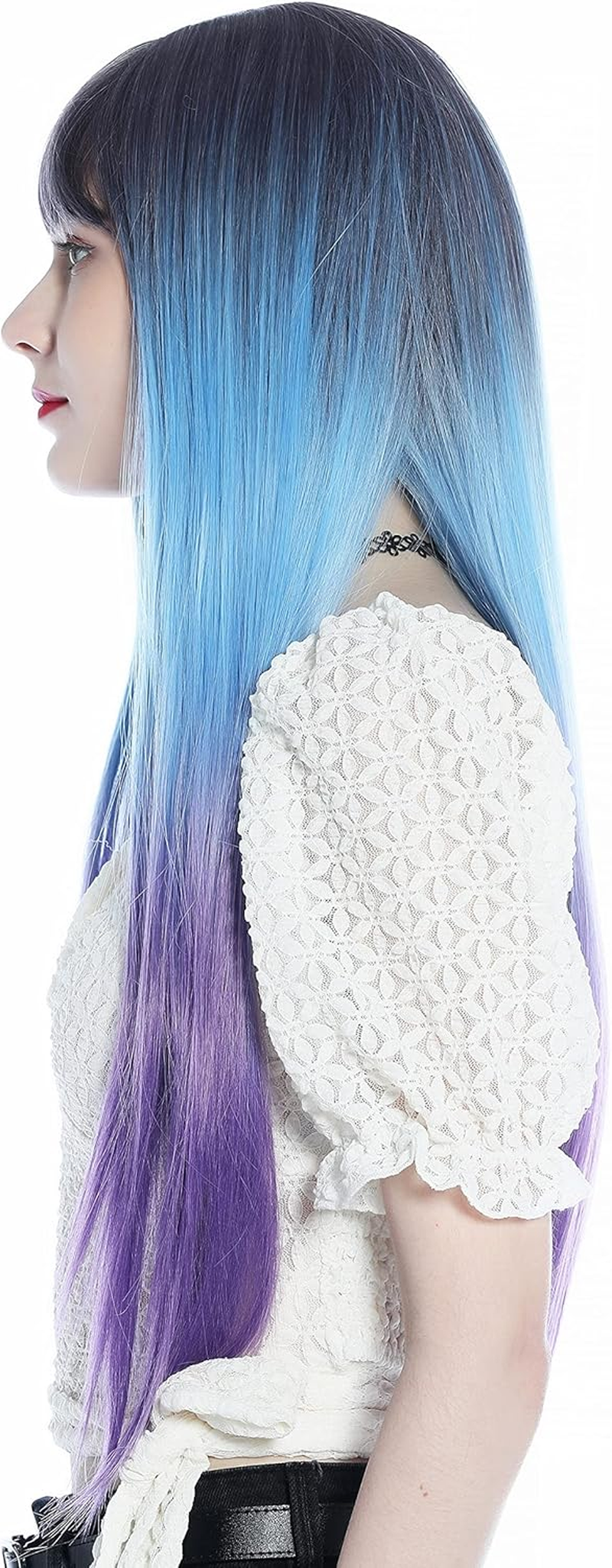 WIG ME up - SZL0810B-T-002 Women'S Wig Long Straight Fringe Ombre Purple Light Blue Purple image number 3