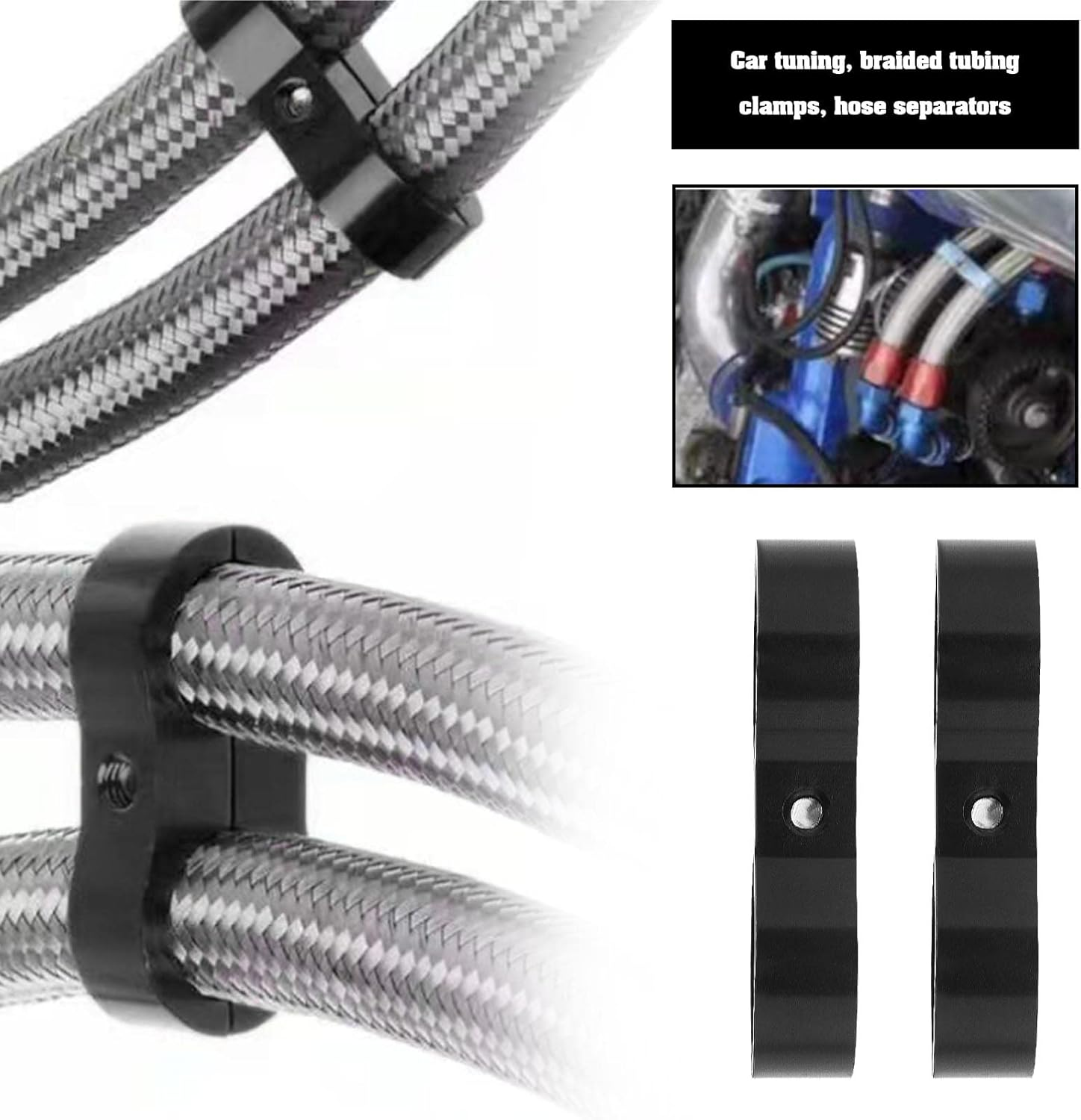 SING F LTD 2PCS AN10 20Mm Hose Separator Clamp Fuel Line Mounting Clamp Divider Hose Fitting Adapter for Fuel Hose Oil/Braking/Gas Pipeline Water Pipe Aluminum Alloy Black image number 5