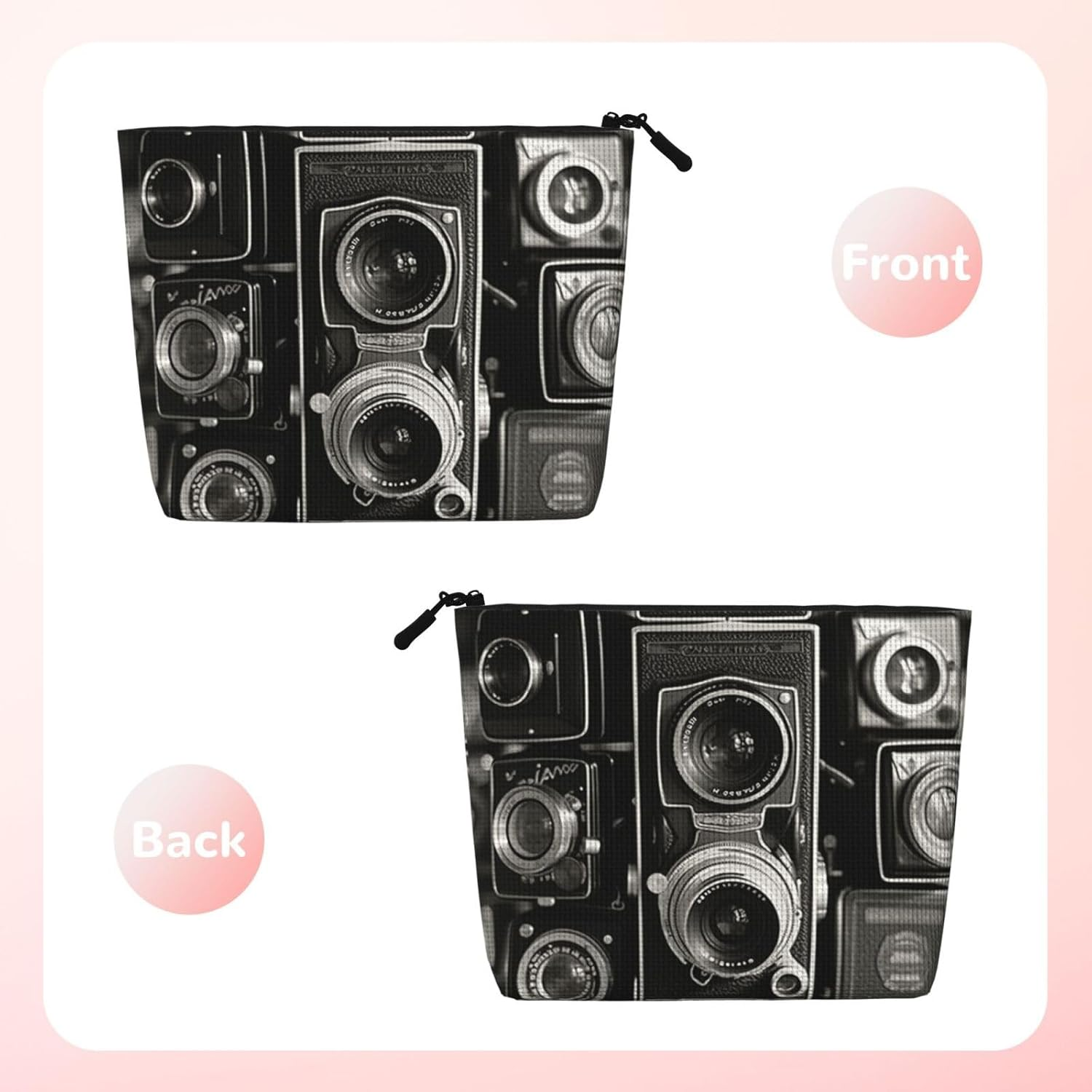 GDSHJKLW Linen Makeup Bag for Women, Waterproof Travel Cosmetic Organizer Lightweight Zipper Travel Toiletry Bag Organizer Vintage Camera Makeup Brushes Storage Bag image number 4