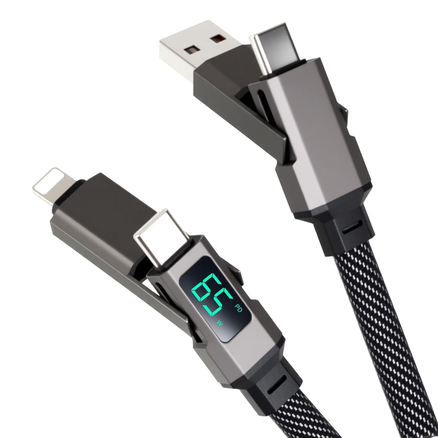Havenease- 65W 4-In-1 Fast Charging Cable with LED Display USB C to Lightning and USB a Cable Compatible with Iphone 16 15 Pro Max Galaxy S23 Ipad Macbook Air 1.5M image number 1