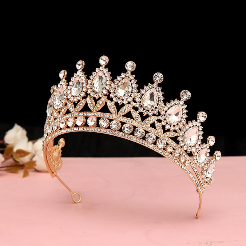 NIYANGLE Vintage Tiara Crown, Wedding Bridal Tiara, Glittering Crystal Headbands, Queen Crown for Women, Weddings, Costume, Party, Birthday, Hair Accessories image number 6