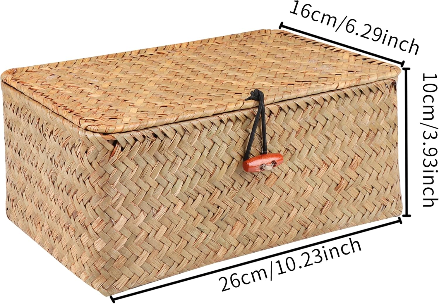Wicker Shelf Baskets with Lid,Handwoven Seagrass Basket for Storage Basket Bins Rectangular Home Organizer Gift Boxes (Natural Large) image number 3