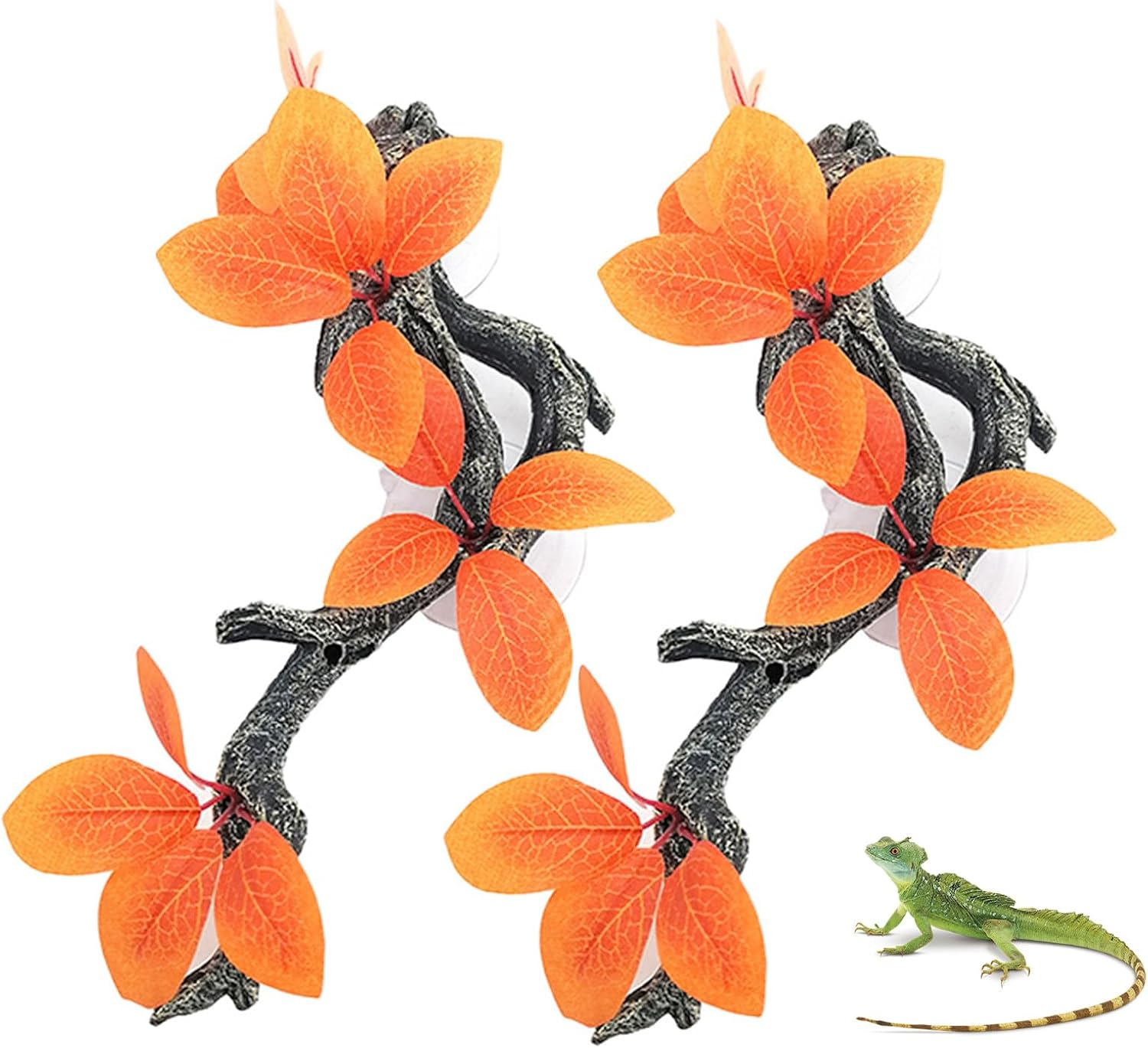 2Pcs Reptile Corner Branch, Reptile Climbing Decor Snake Climbing Branch, Reptiles Tank Accessories Terrarium Decorations Tree Branchs (Red) image number 2