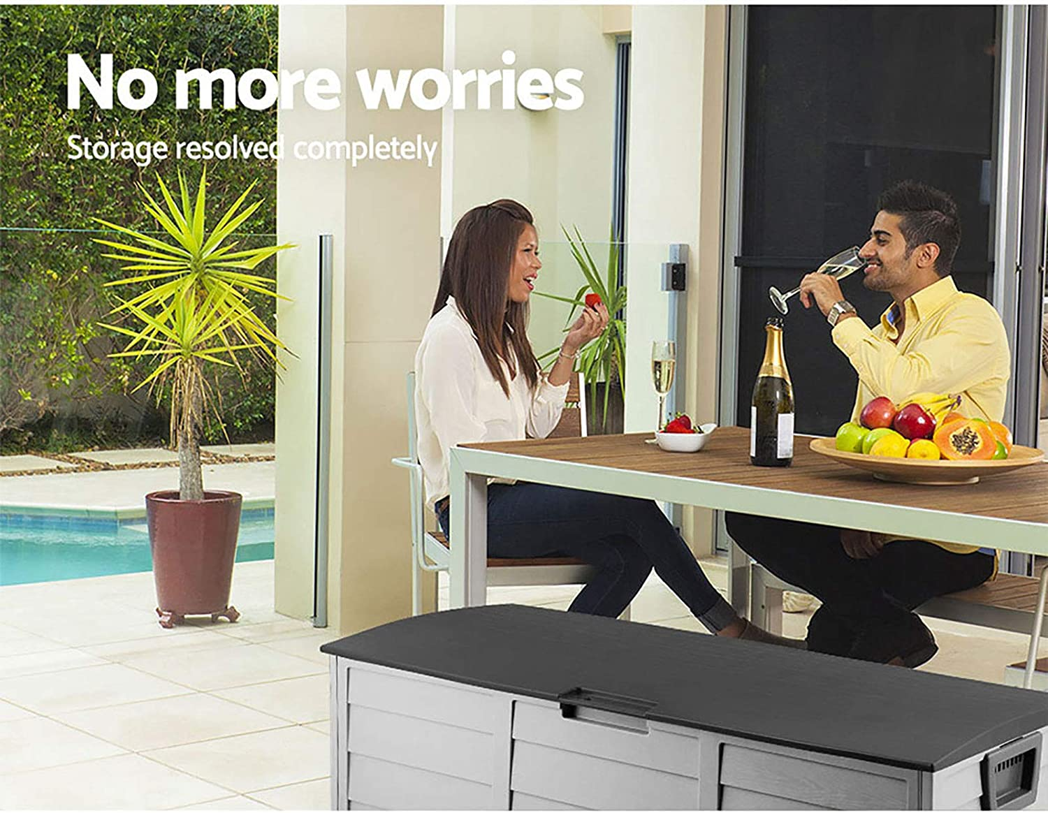 Gardeon Outdoor Storage Box Container Cabinet Bench, 290L Large Lockable Tool Toy Deck Boxes Chest Garden Shed Storages Ottoman Chair Seat Patio Indoor Furniture, with Wheels Handles Black image number 4