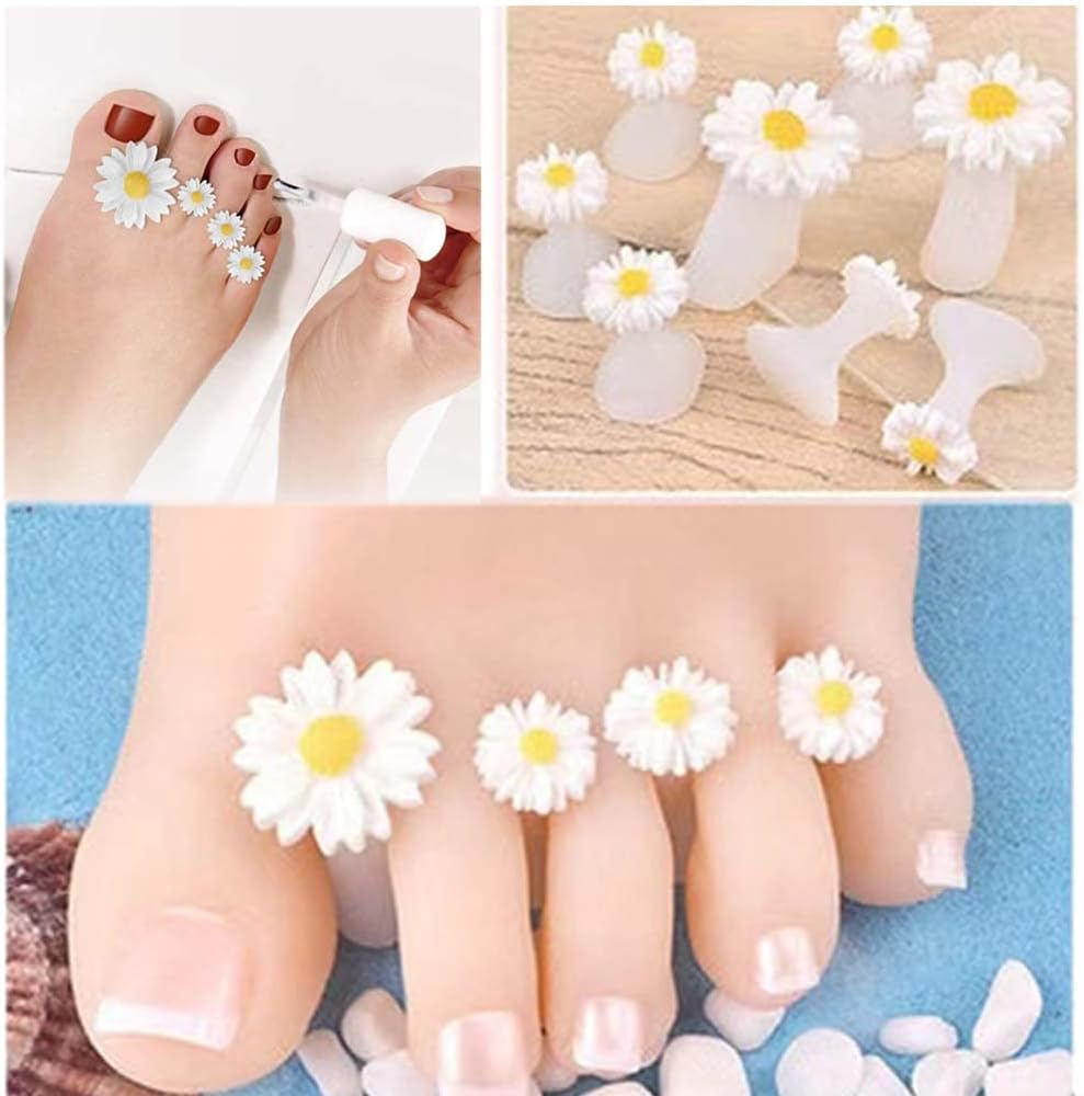 Blingkingdom 16Pcs Daisy Toe Separators Silicone for Pedicure Nail Polish Gel Foot Toe Spacers Pedicures Nail Art Tools image number 4