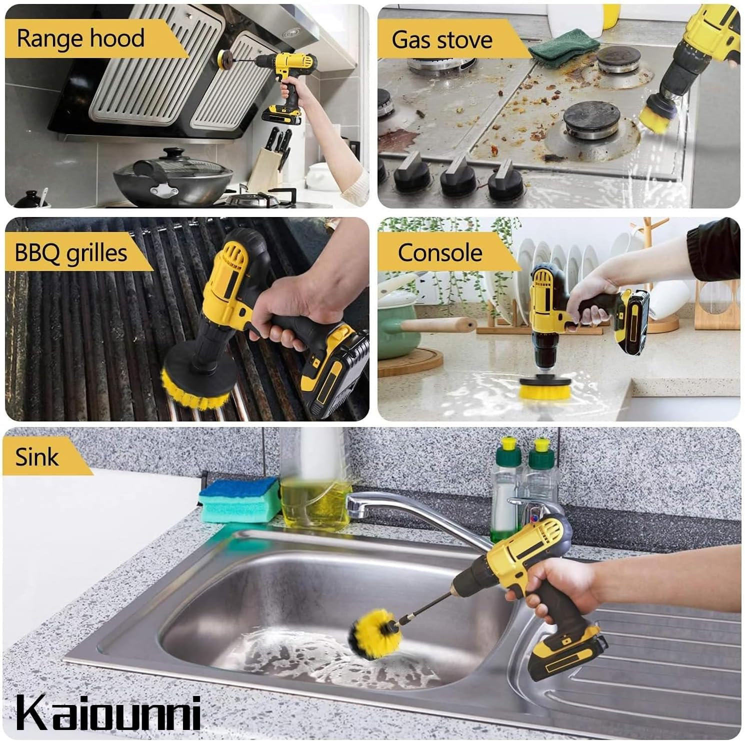 4 Piece Drill Brush Attachment Set, Includes Scrub Daddy & Scrub Mummy Pads, All Purpose Power Scrubber Cleaning Brush Kit with Extend Long Attachment for Grout, Tiles, Tub, and Car Surfaces image number 5