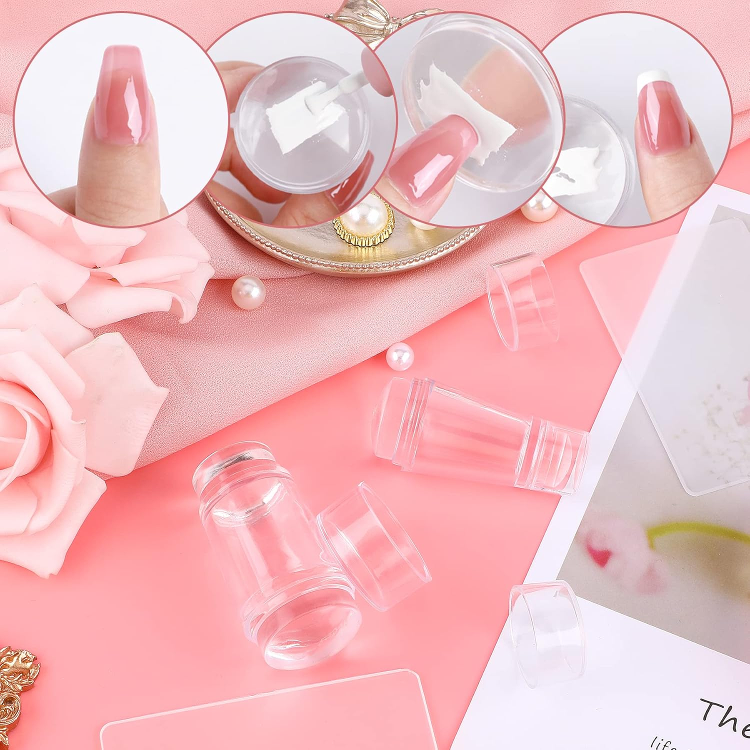 2 Set Double Sided Nail Stamper Clear Silicone Stamping Jelly with Scraper DIY Manicure Nail Art Tool image number 2