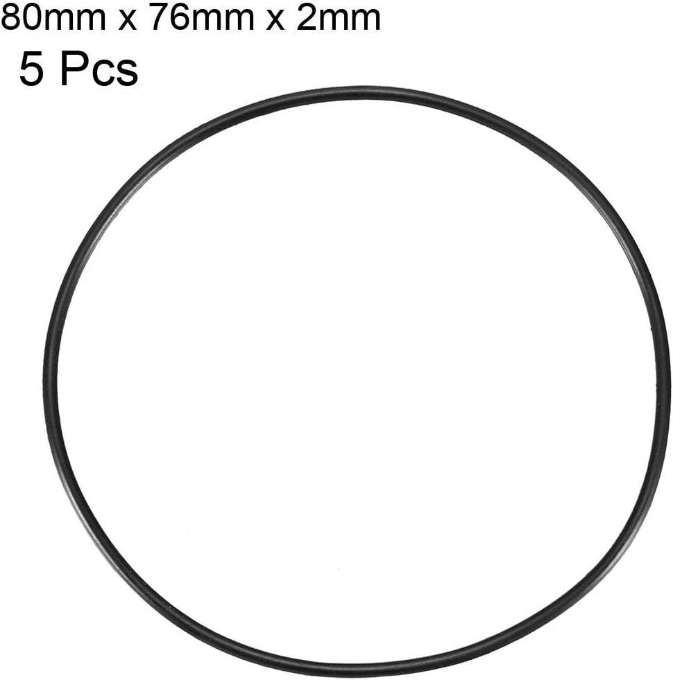 Uxcell 80Mm External Dia 2Mm Thickness Rubber Oil Sealed O Ring (5 Piece), Black