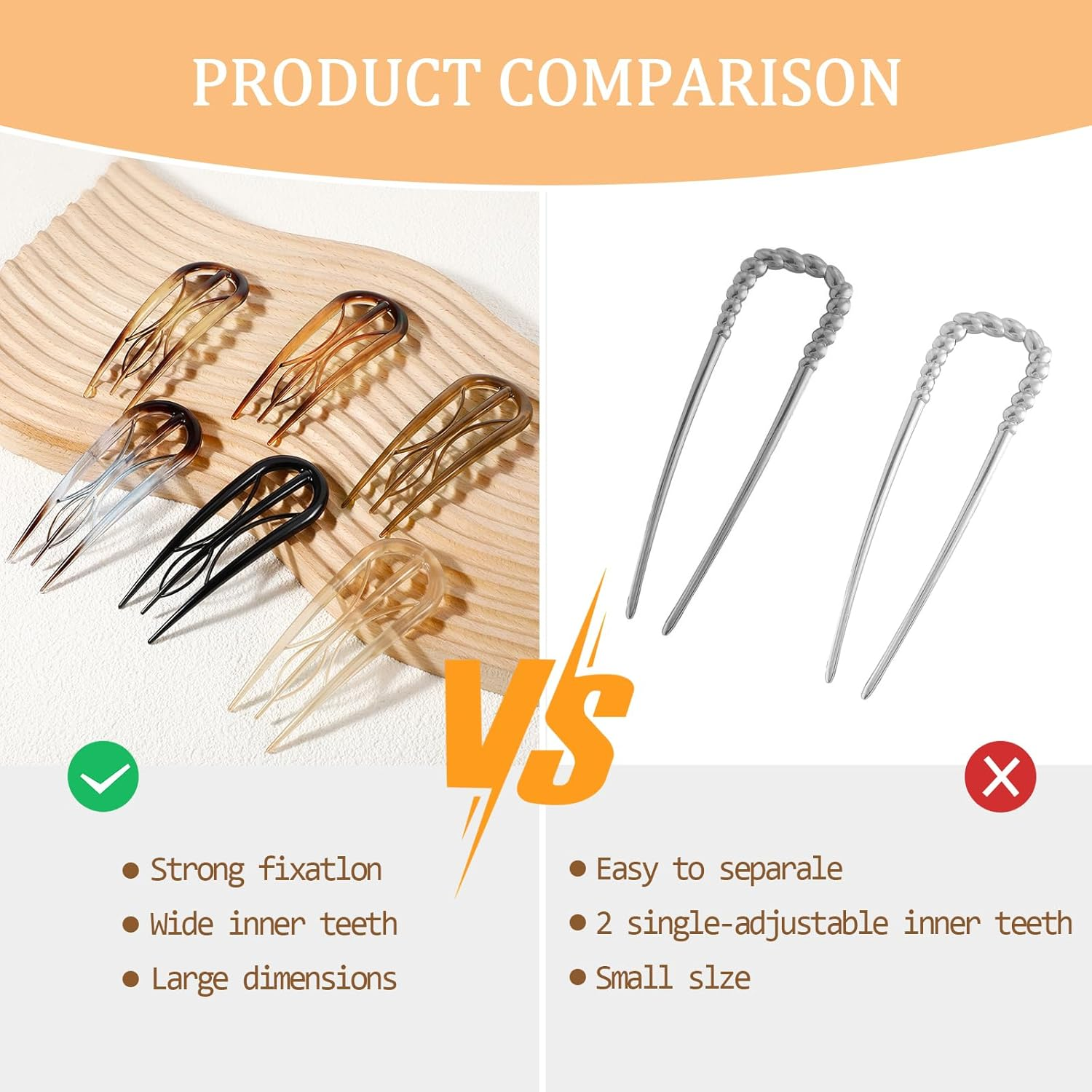 Pack of 6 U-Shaped Hair Pins, French Hair Clips, Large Resin Double Insert U-Shaped Hair Clips, Vintage Hairpin Clip for Women Styling Hair Accessories, Christmas Gifts, Hair Styling Aids image number 1